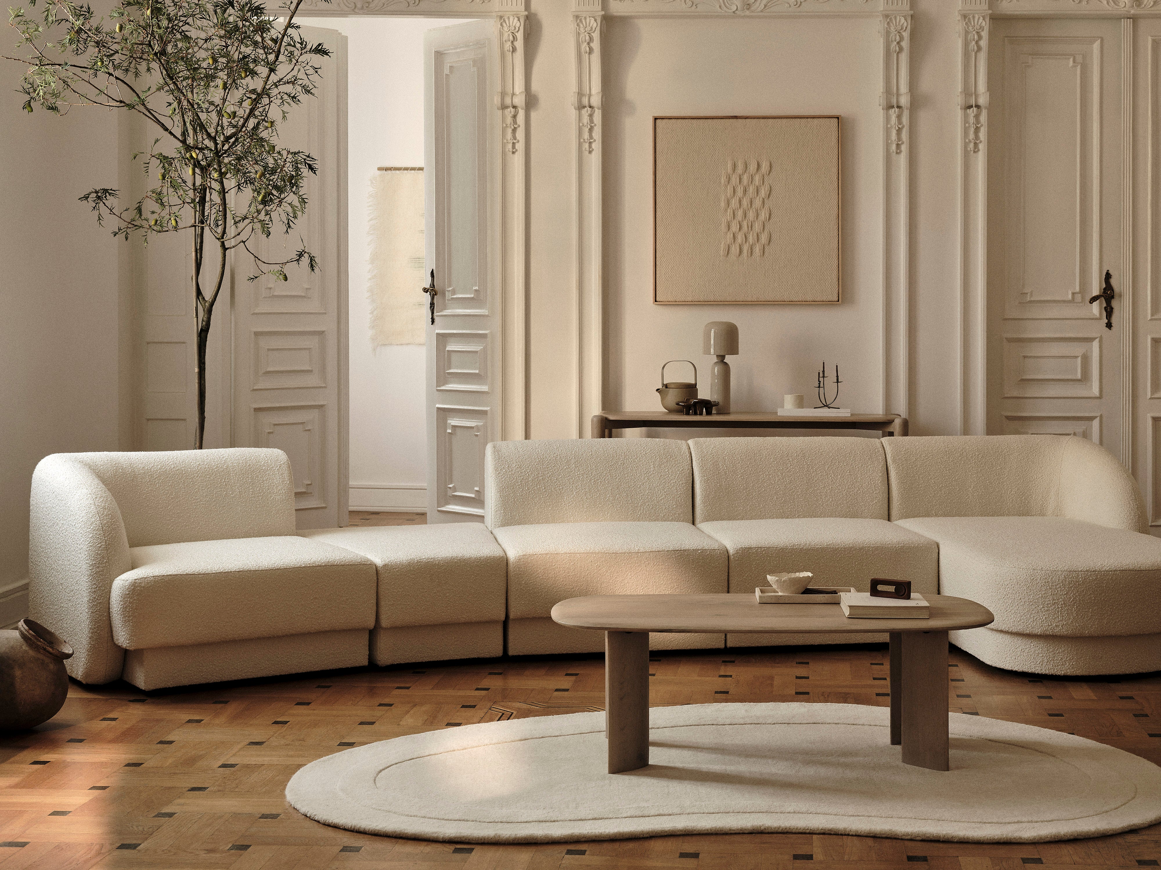 Modulares Sofa linksseitig für 6 Personen aus Samt MILEY hellgrau