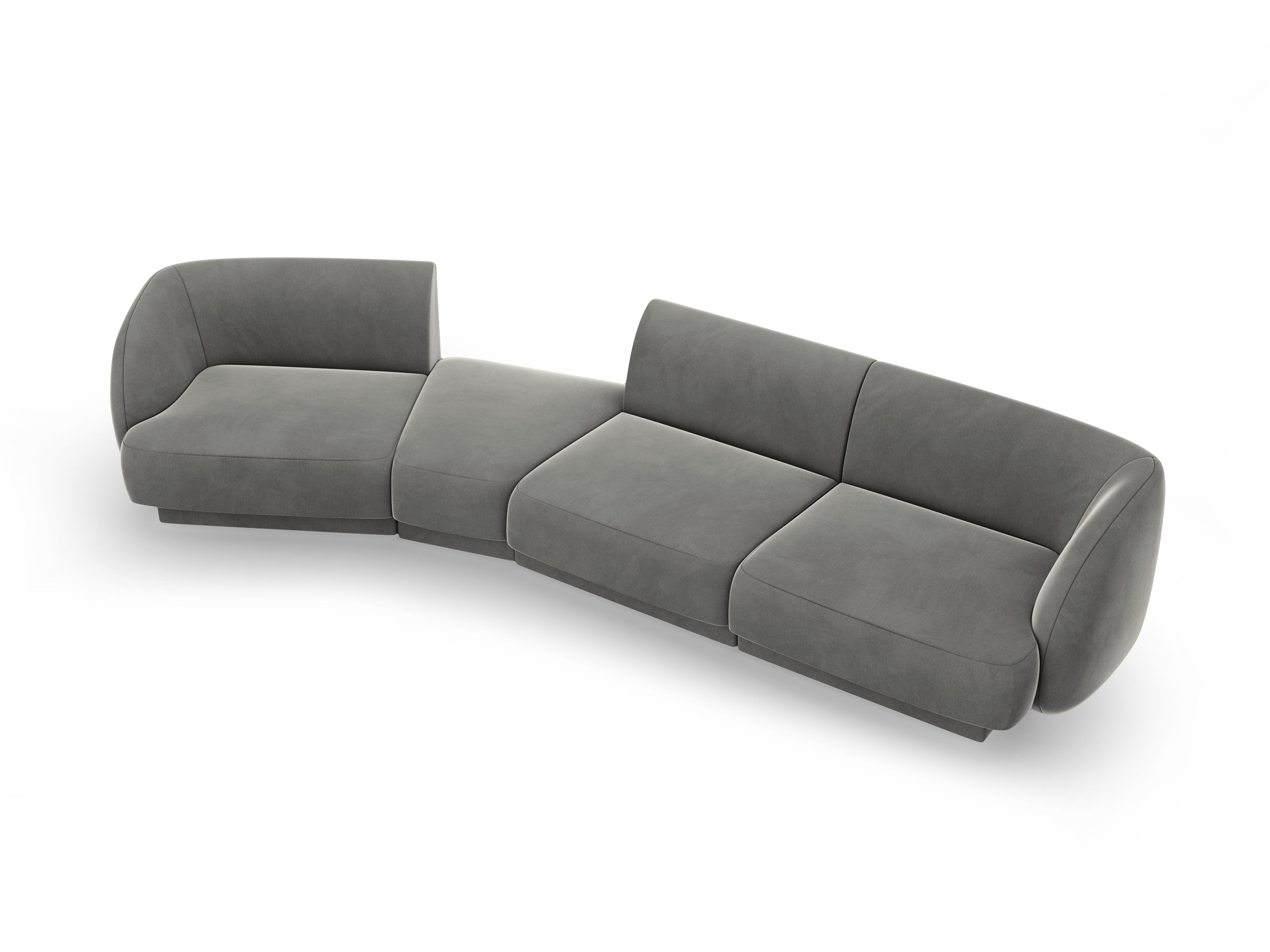 Left-facing modular sofa for 6 people in light gray velvet MILEY