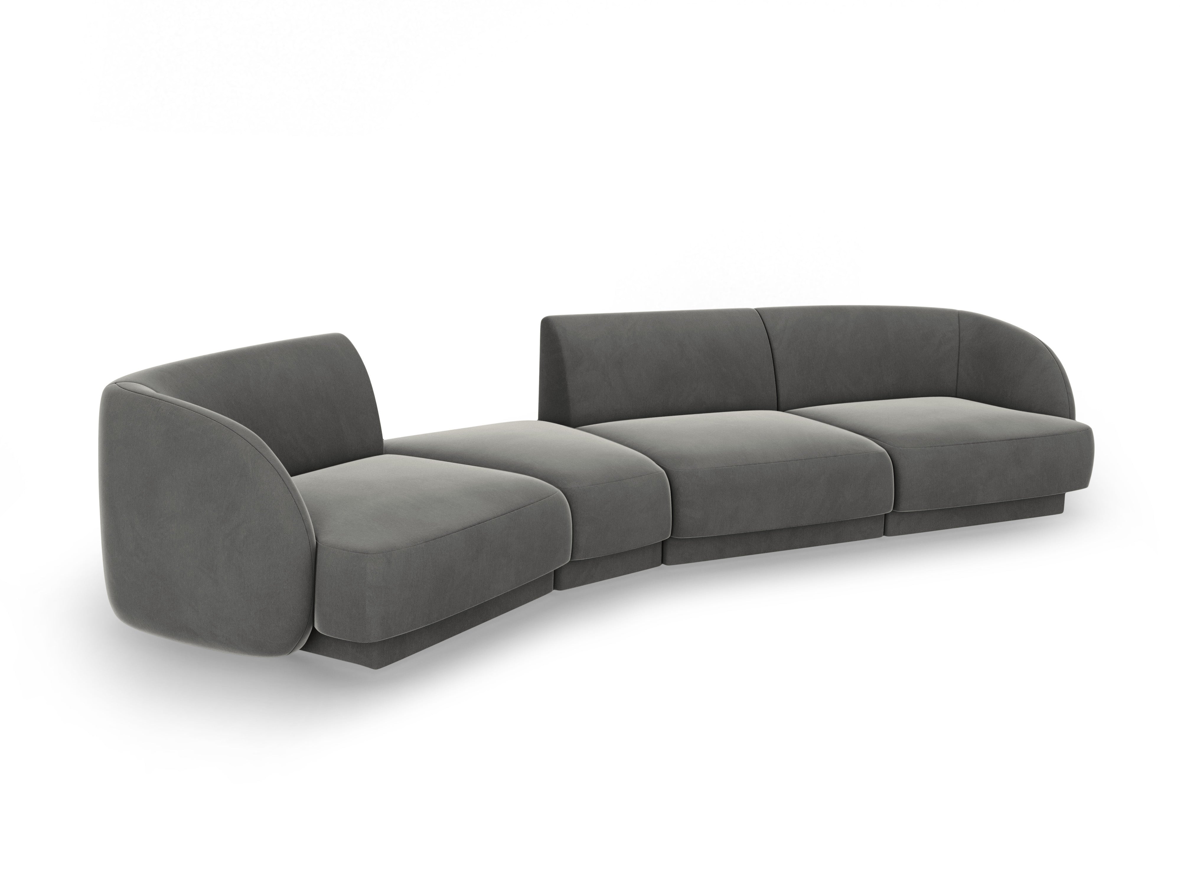 Left-facing modular sofa for 6 people in light gray velvet MILEY
