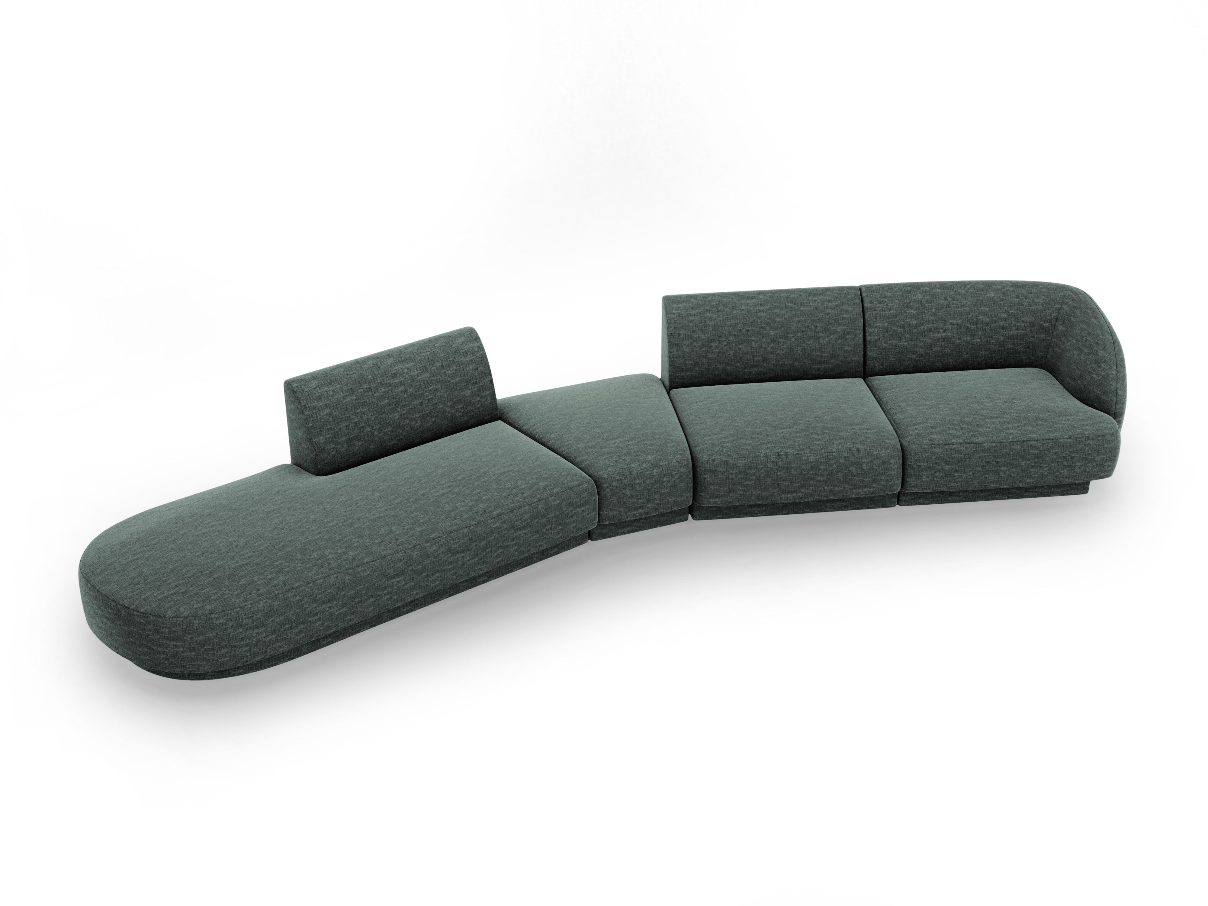 Left-facing modular corner sofa for 7 people MILEY petrol blue silky chenille