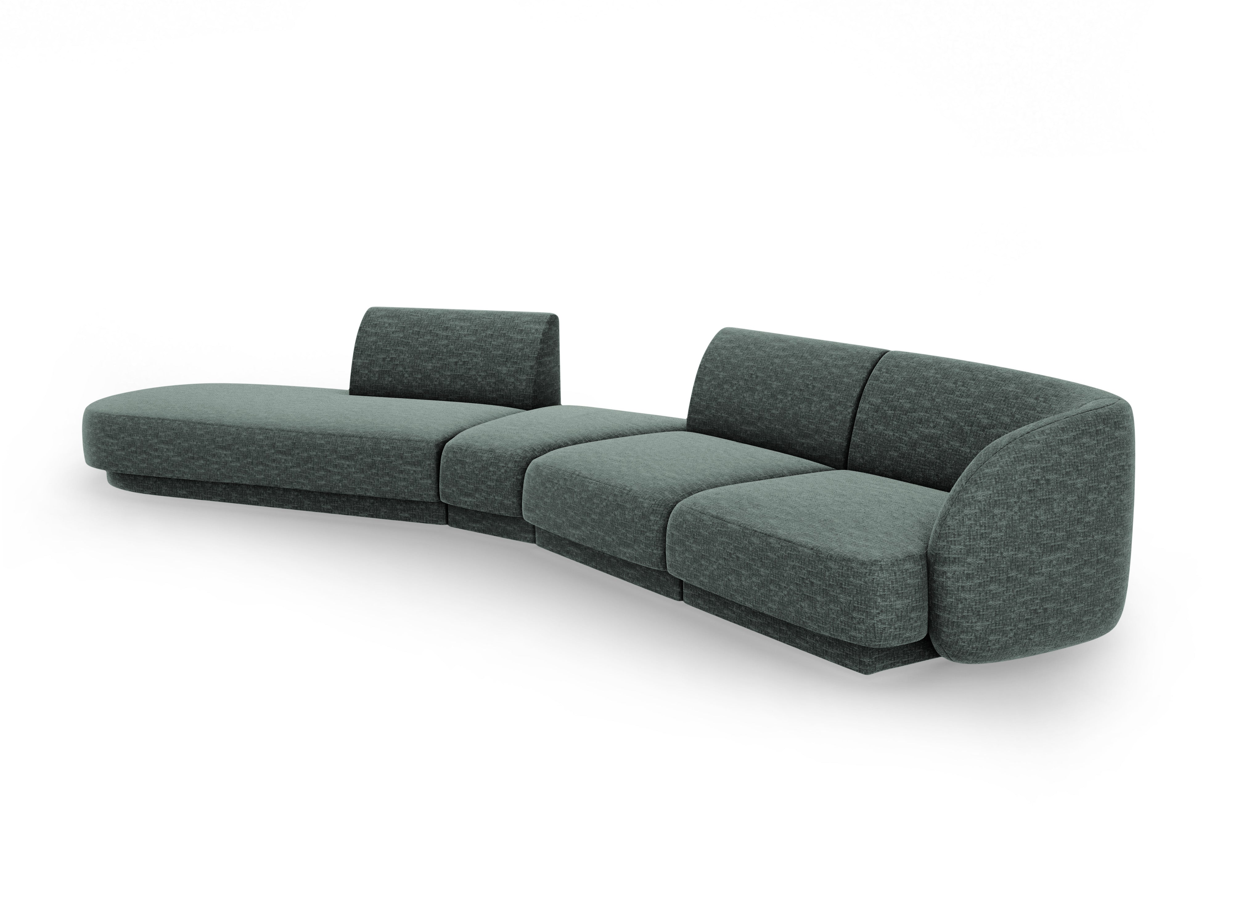 Left-facing modular corner sofa for 7 people MILEY petrol blue silky chenille