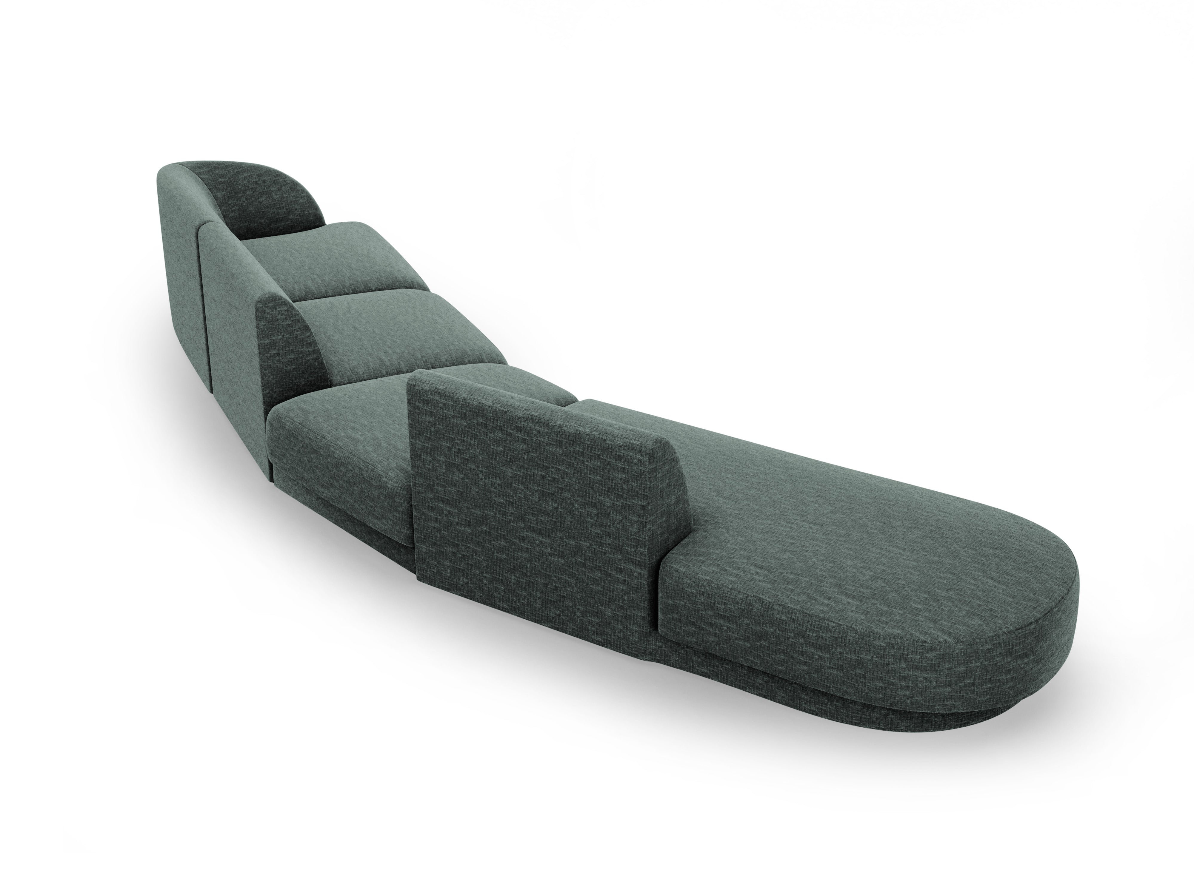 Left-facing modular corner sofa for 7 people MILEY petrol blue silky chenille