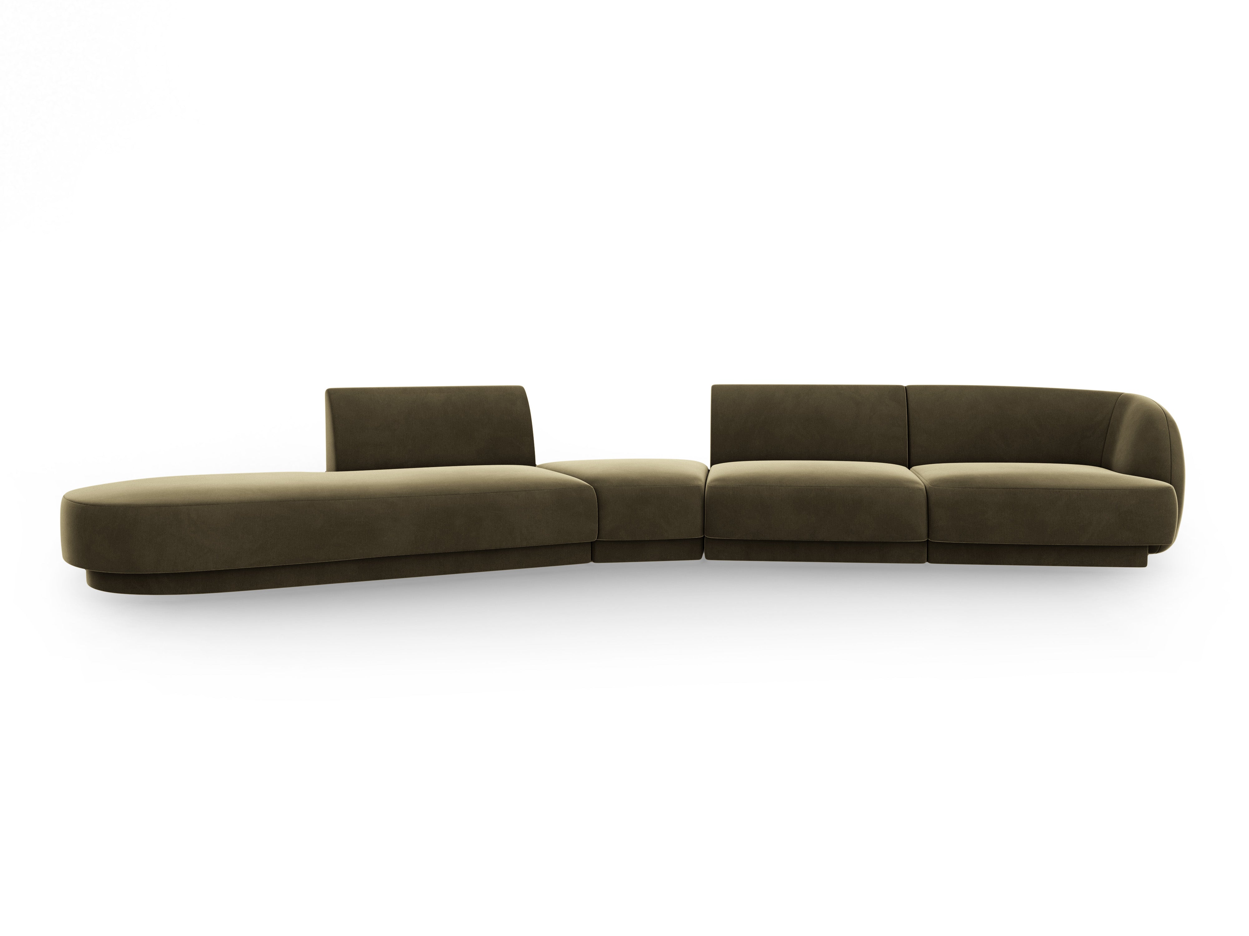 Left-facing velvet modular corner sofa for 7 people MILEY green