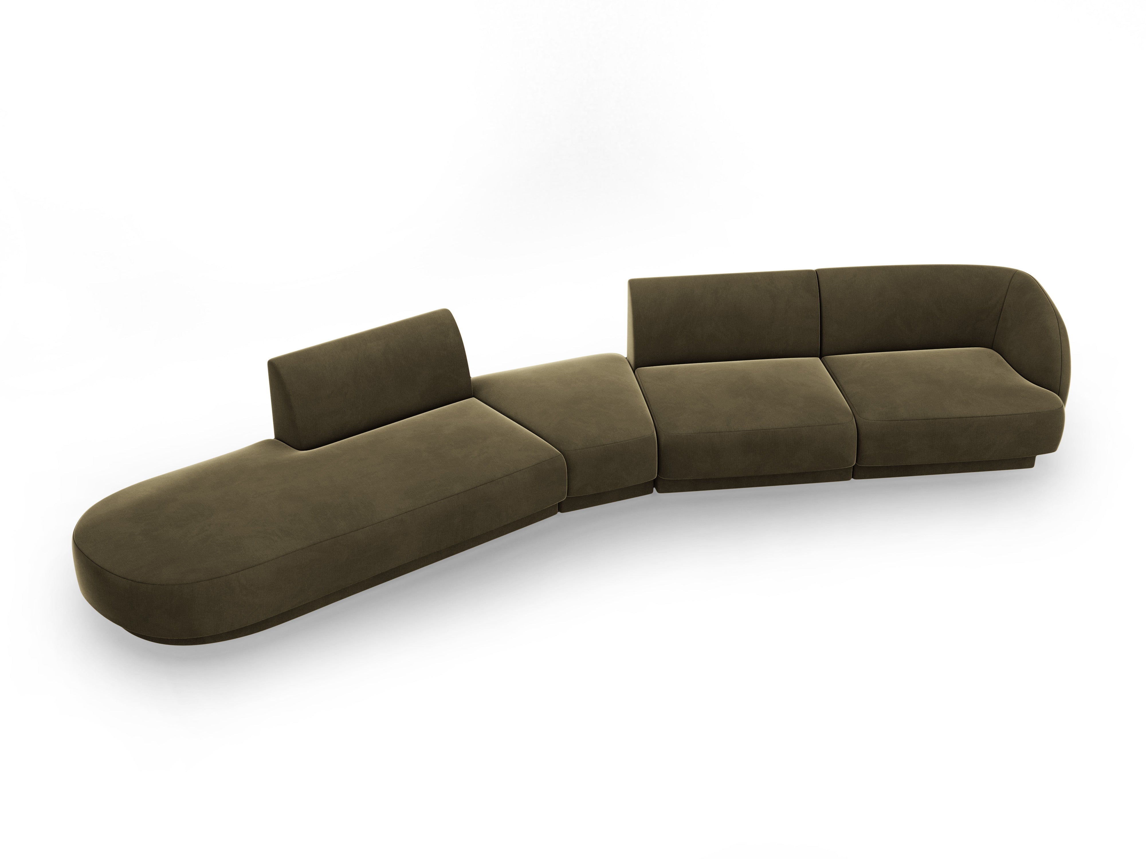Left-facing velvet modular corner sofa for 7 people MILEY green