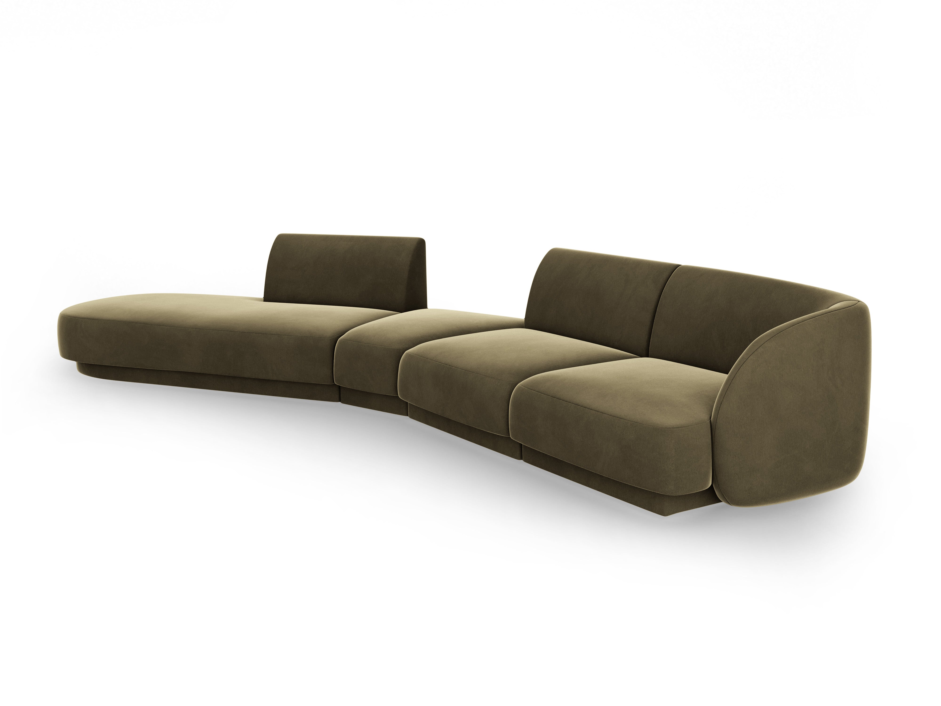 Left-facing velvet modular corner sofa for 7 people MILEY green