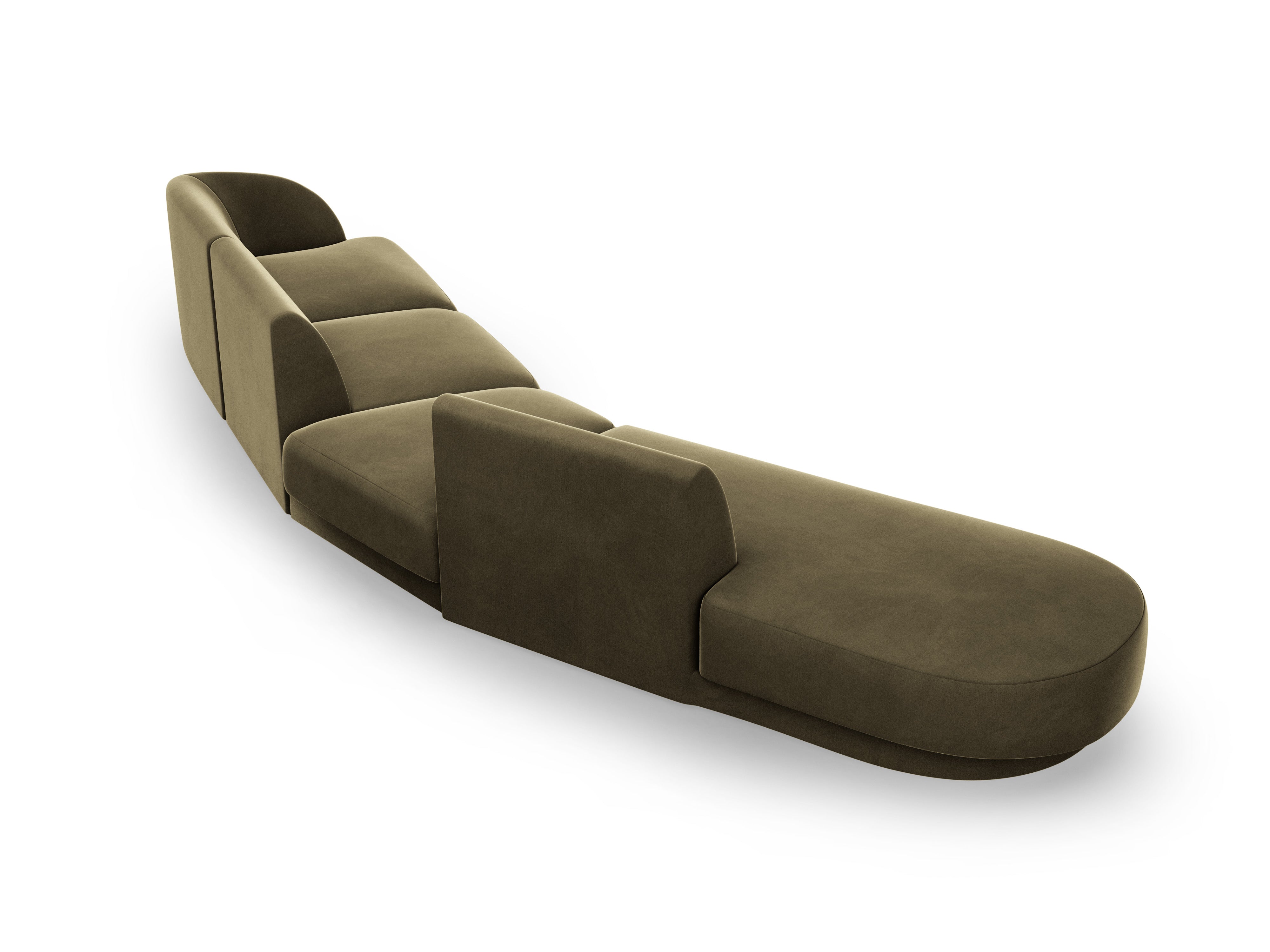 Left-facing velvet modular corner sofa for 7 people MILEY green
