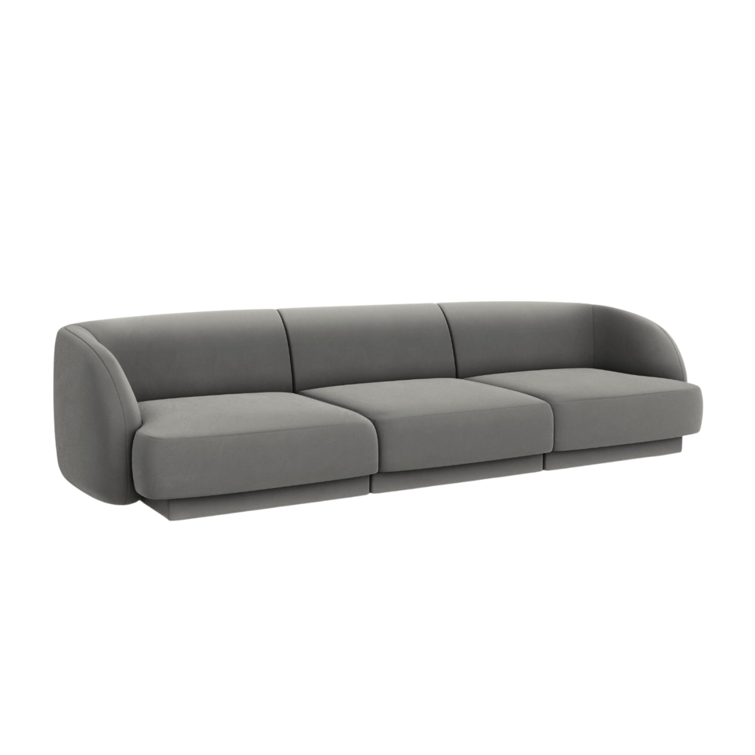 Sofa aksamitna 3-osobowa MILEY jasnoszary