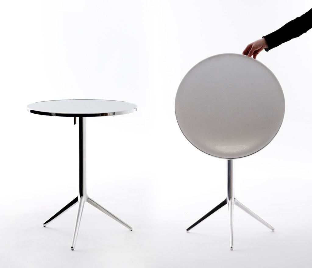 Runder Klapptisch CENTRAL aus poliertem Aluminium