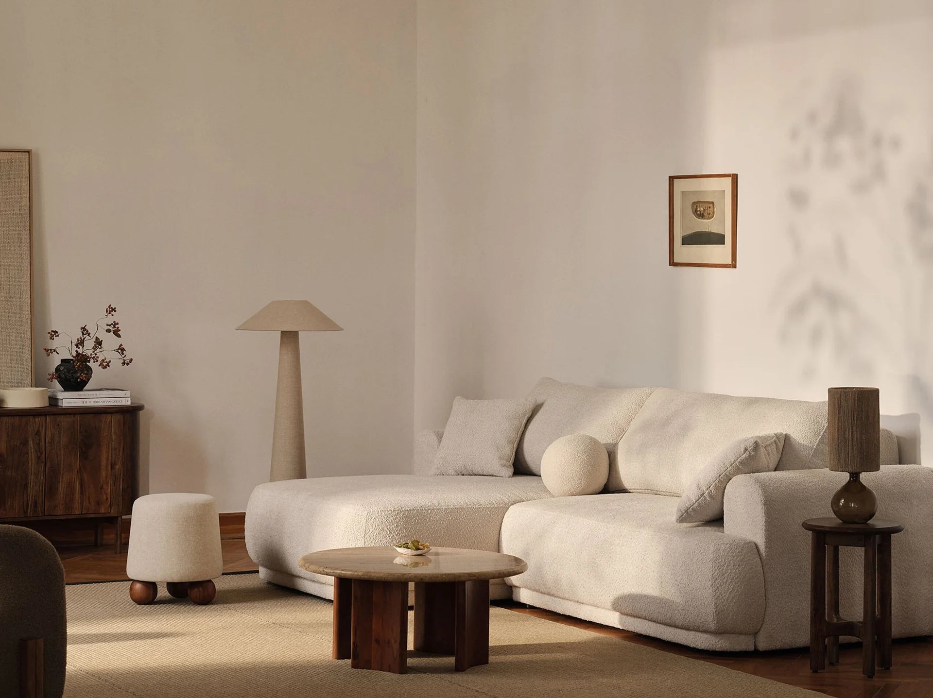 Right -sided velvet corner with sleeping function Ella light beige