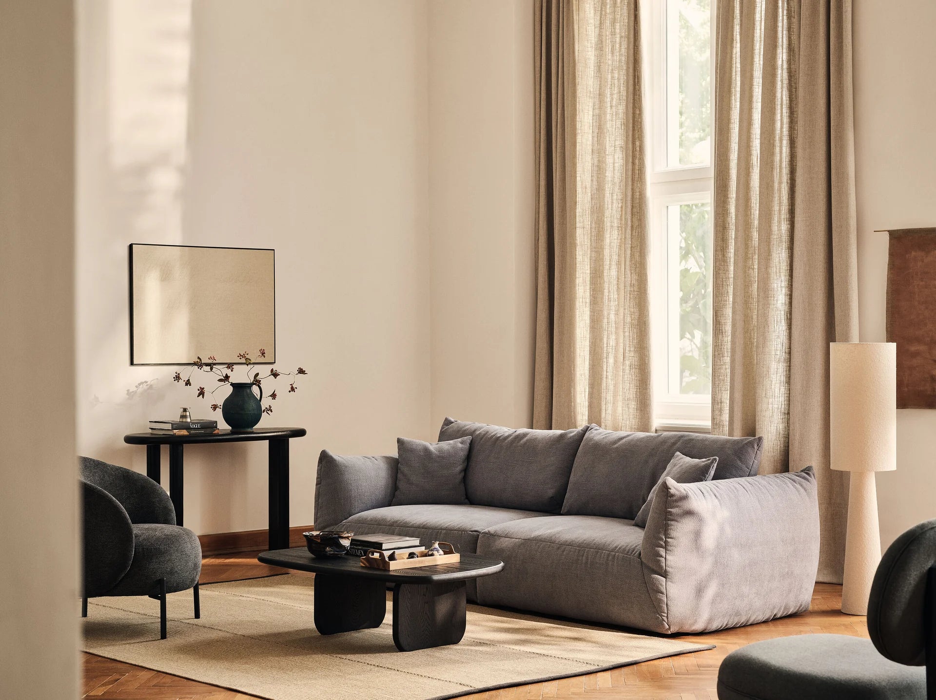 Sofa modułowa aksamitna 3-osobowa prawostronna CHRIS szary