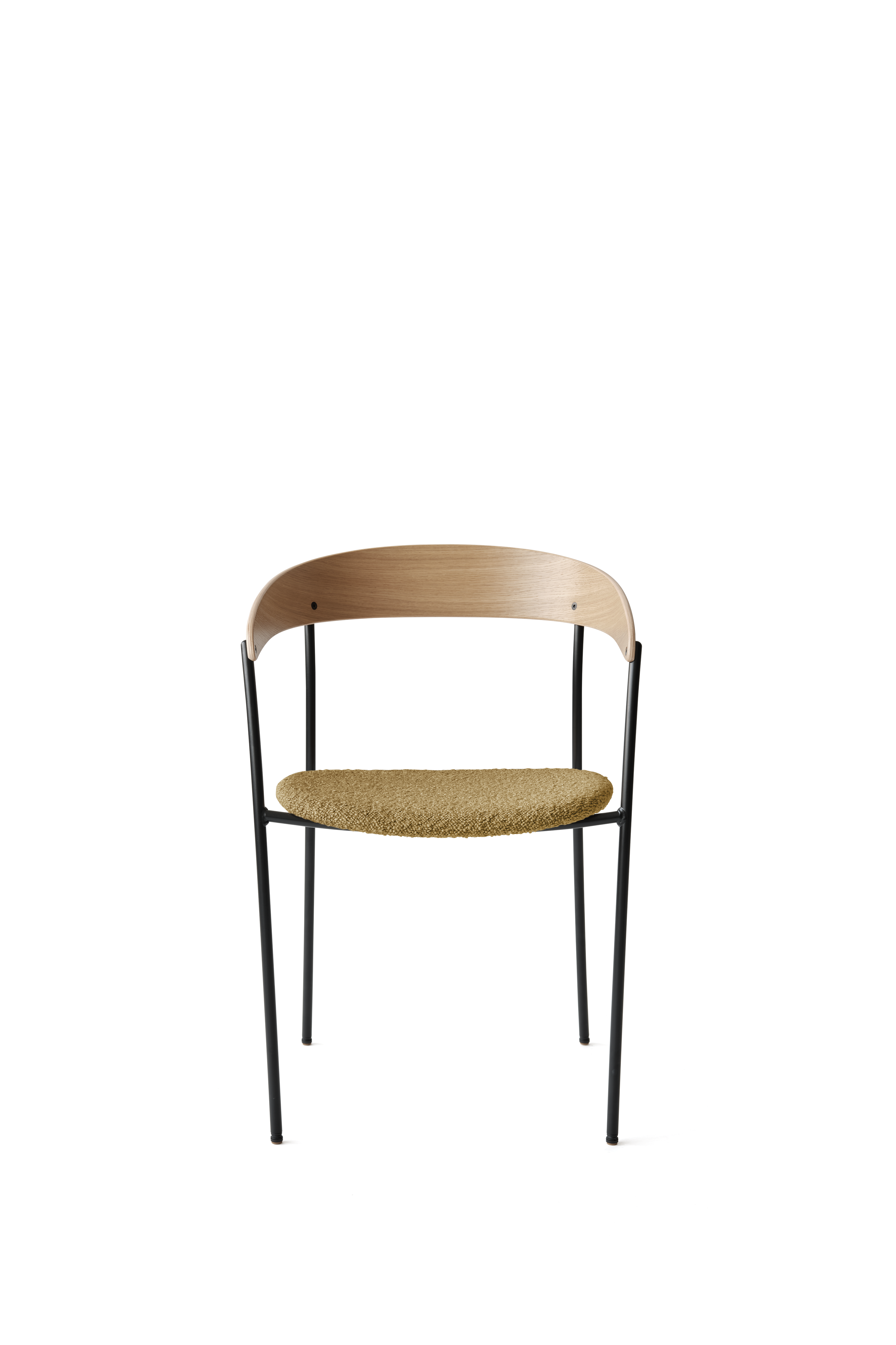 A chair with MISSING AREPHOUSTERS UPHOLSTEMED WITH Oak Veneer