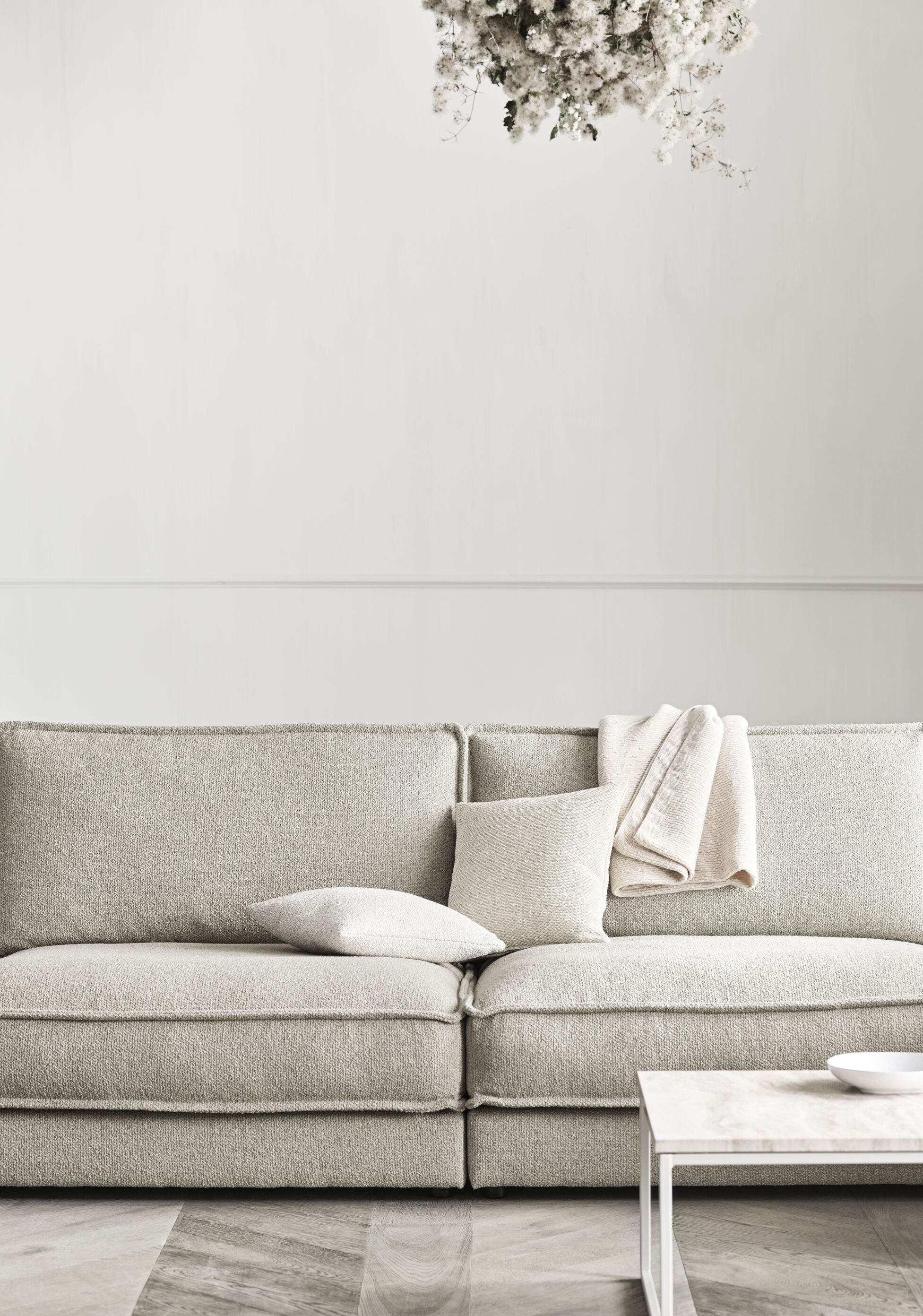 Sofa modułowa NOORA - moduł narożny z dębową podstawą