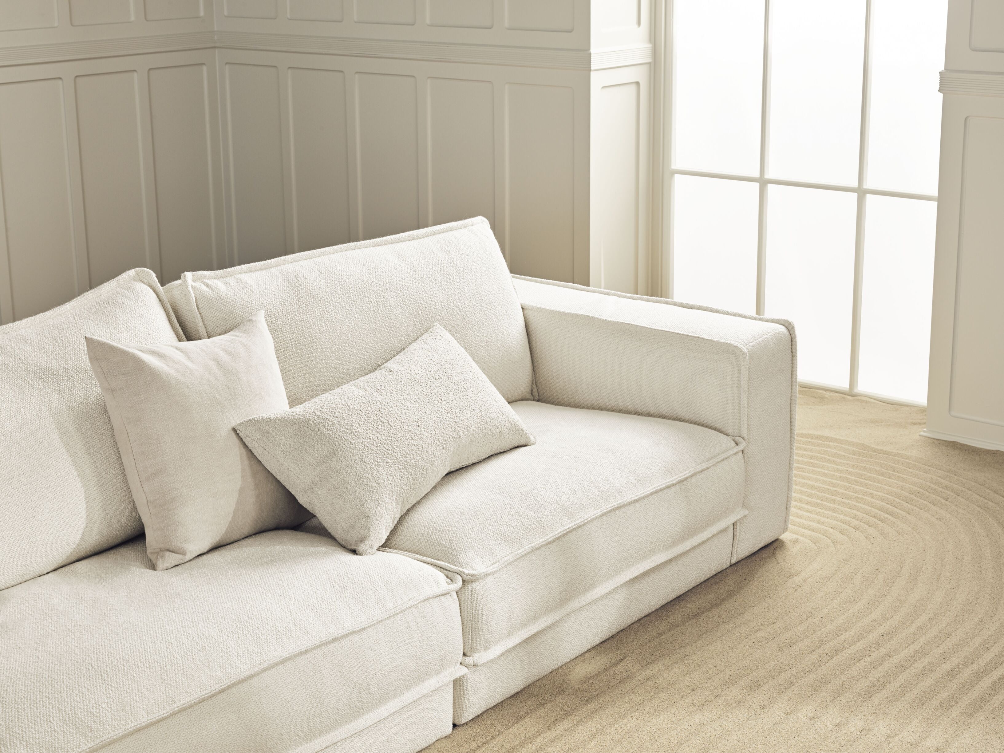 Sofa modułowa NOORA - moduł prawostronny z dębową podstawą