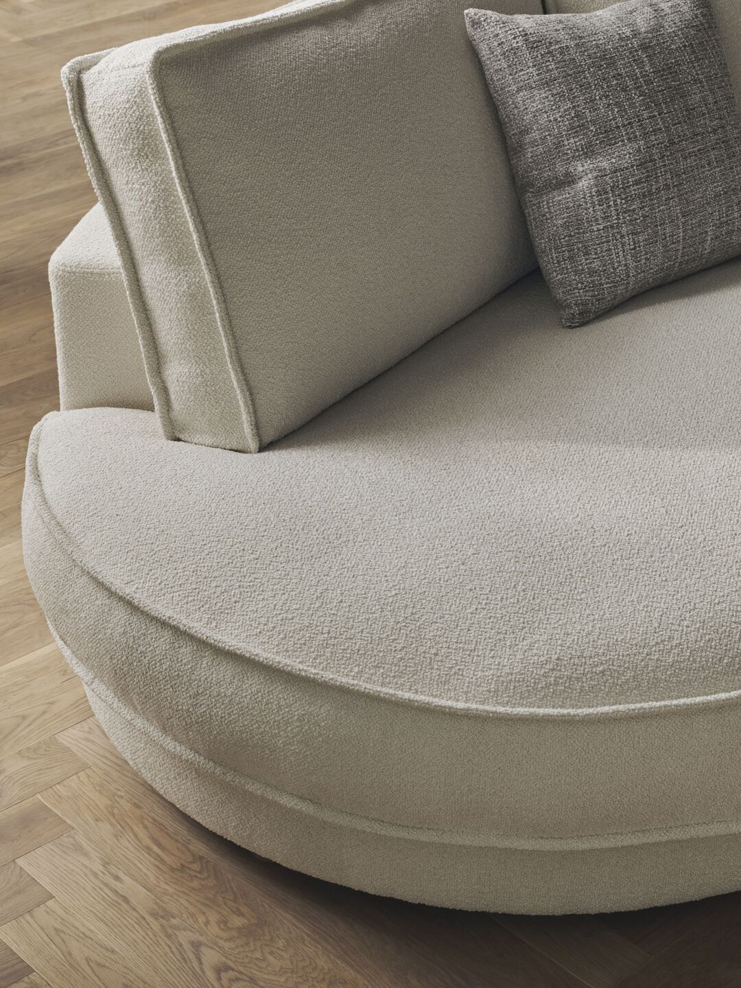 Sofa modułowa NOORA - zaokrąglony moduł lewostronny z dębową podstawą
