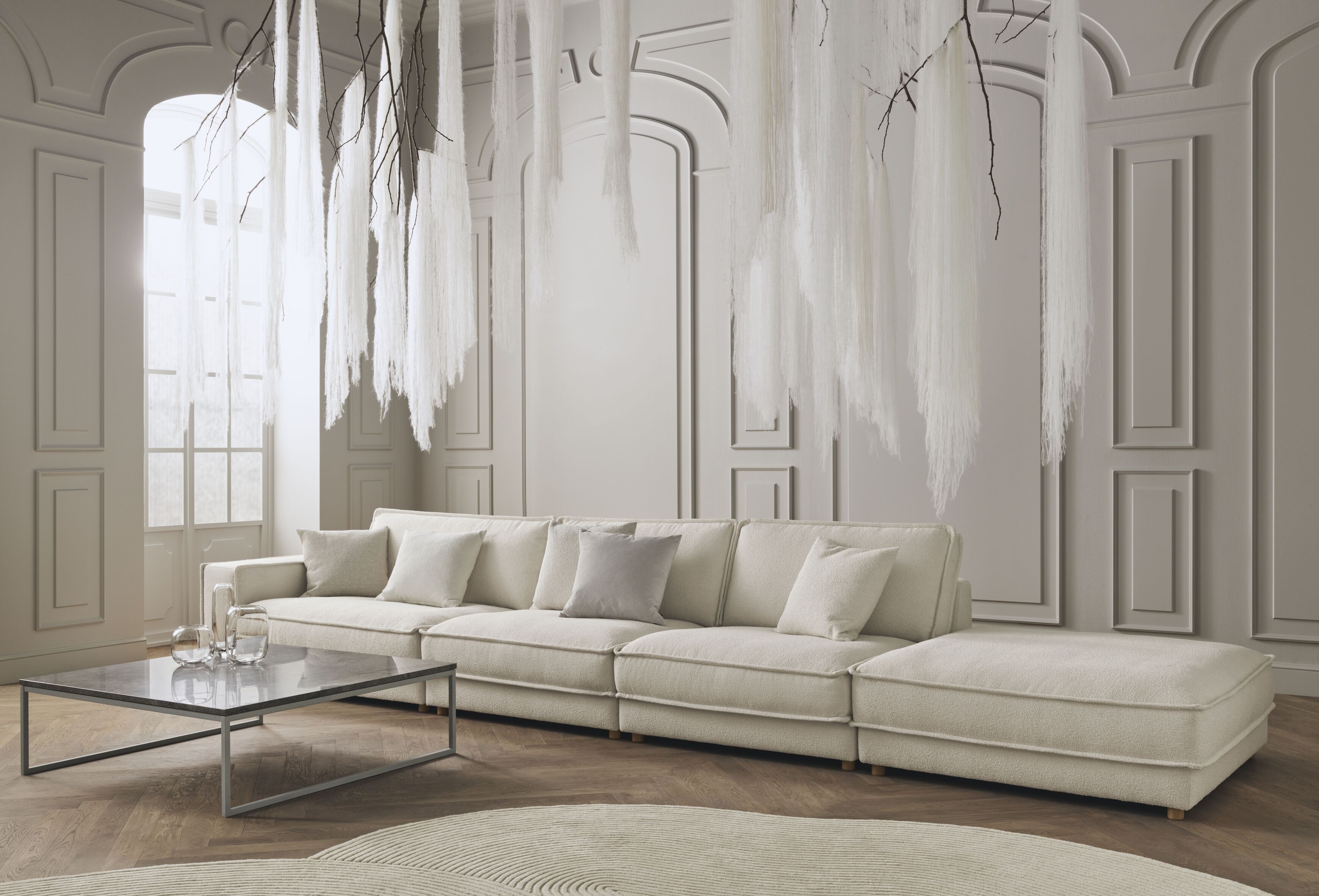 Sofa modułowa NOORA - moduł środkowy z dębową podstawą