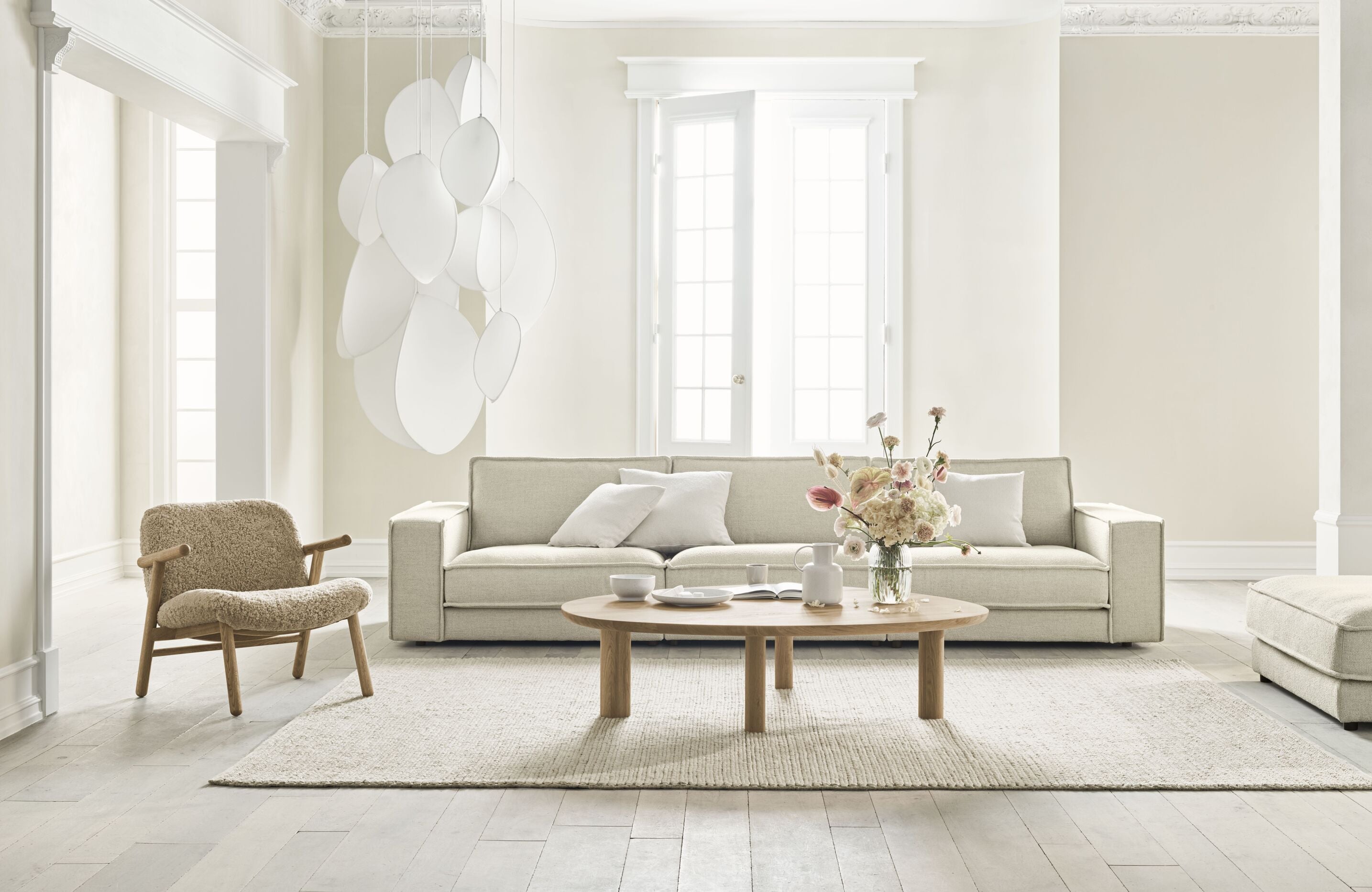 Sofa modułowa NOORA - moduł narożny z dębową podstawą