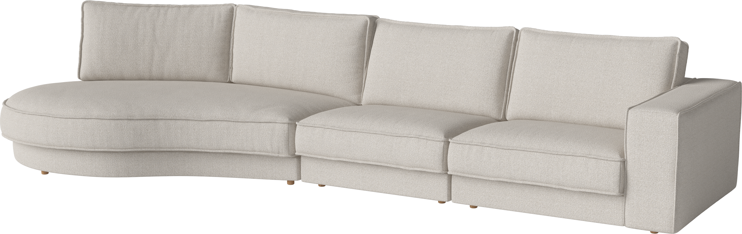 Sofa 3-modułowa NOORA z zaokrągloną lewą stroną i dębową podstawą