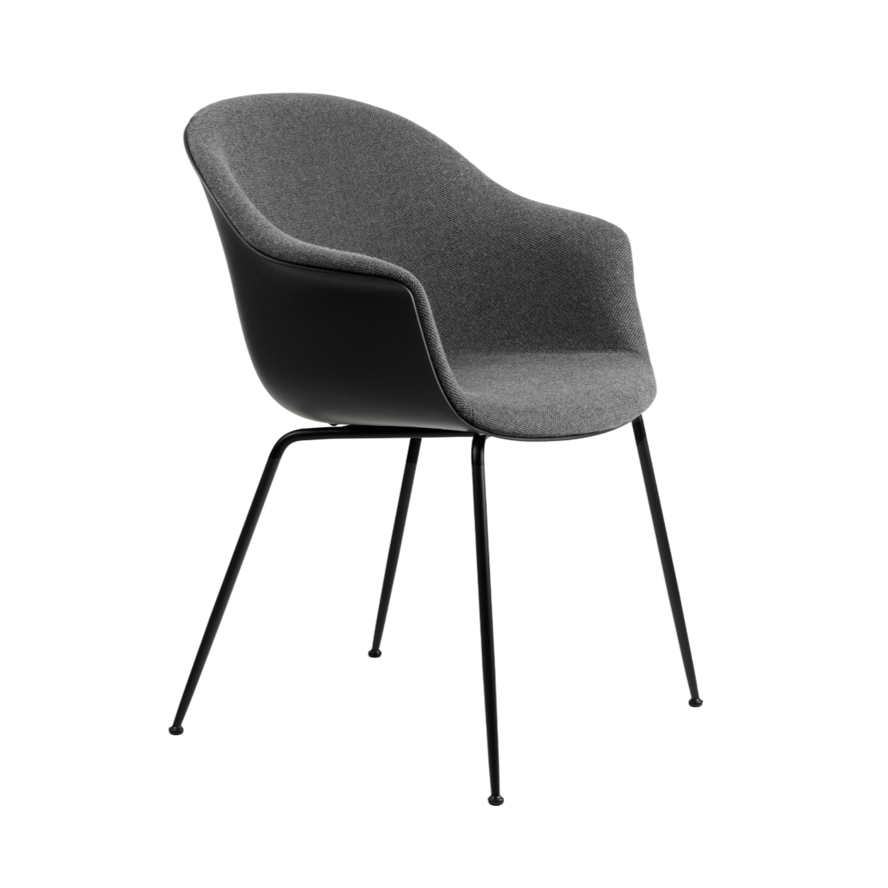 BAT chair in dark gray with a metal base