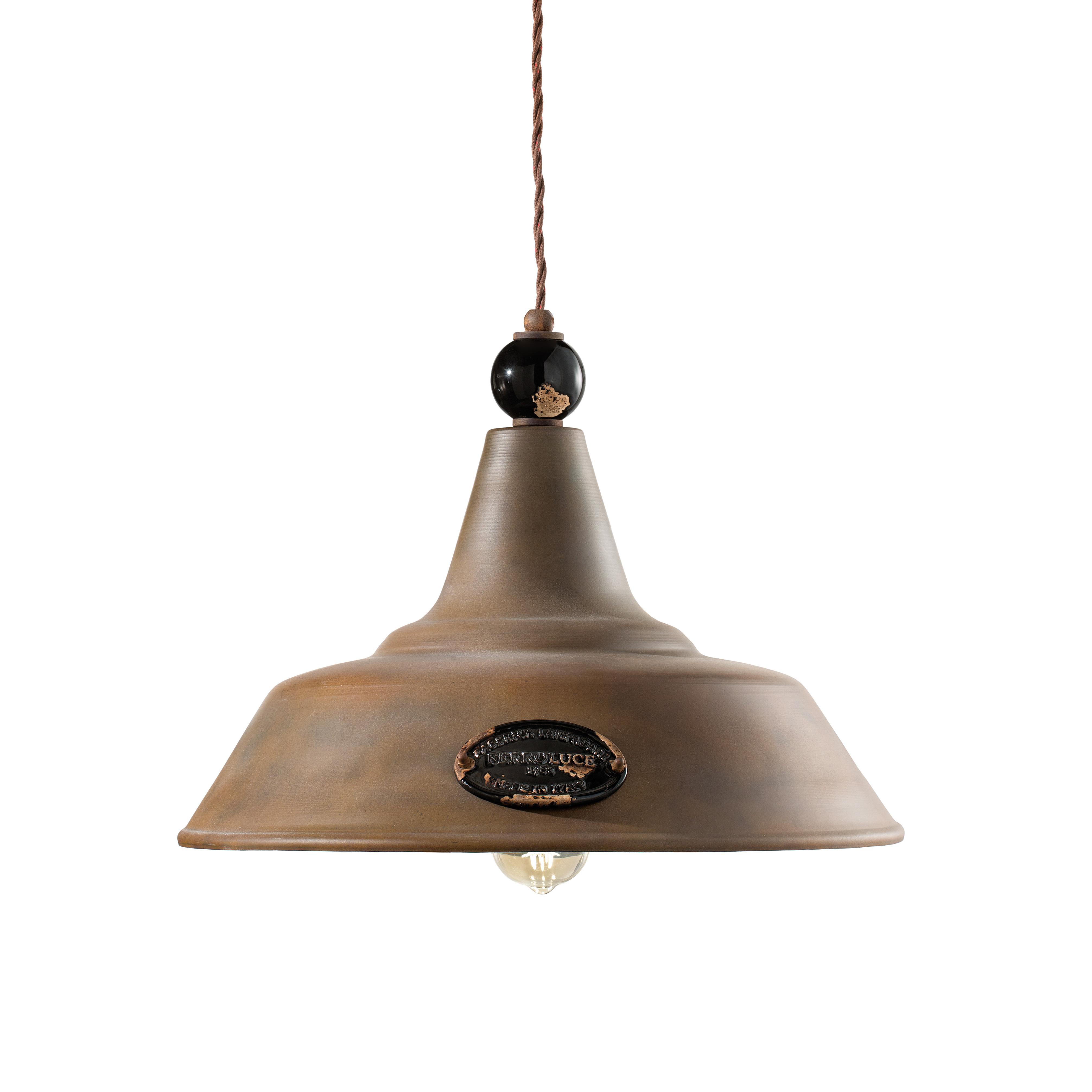 Lampa wisząca ceramiczno-żelazna GRUNGE rdzawy z czarnym efektem Craquelé