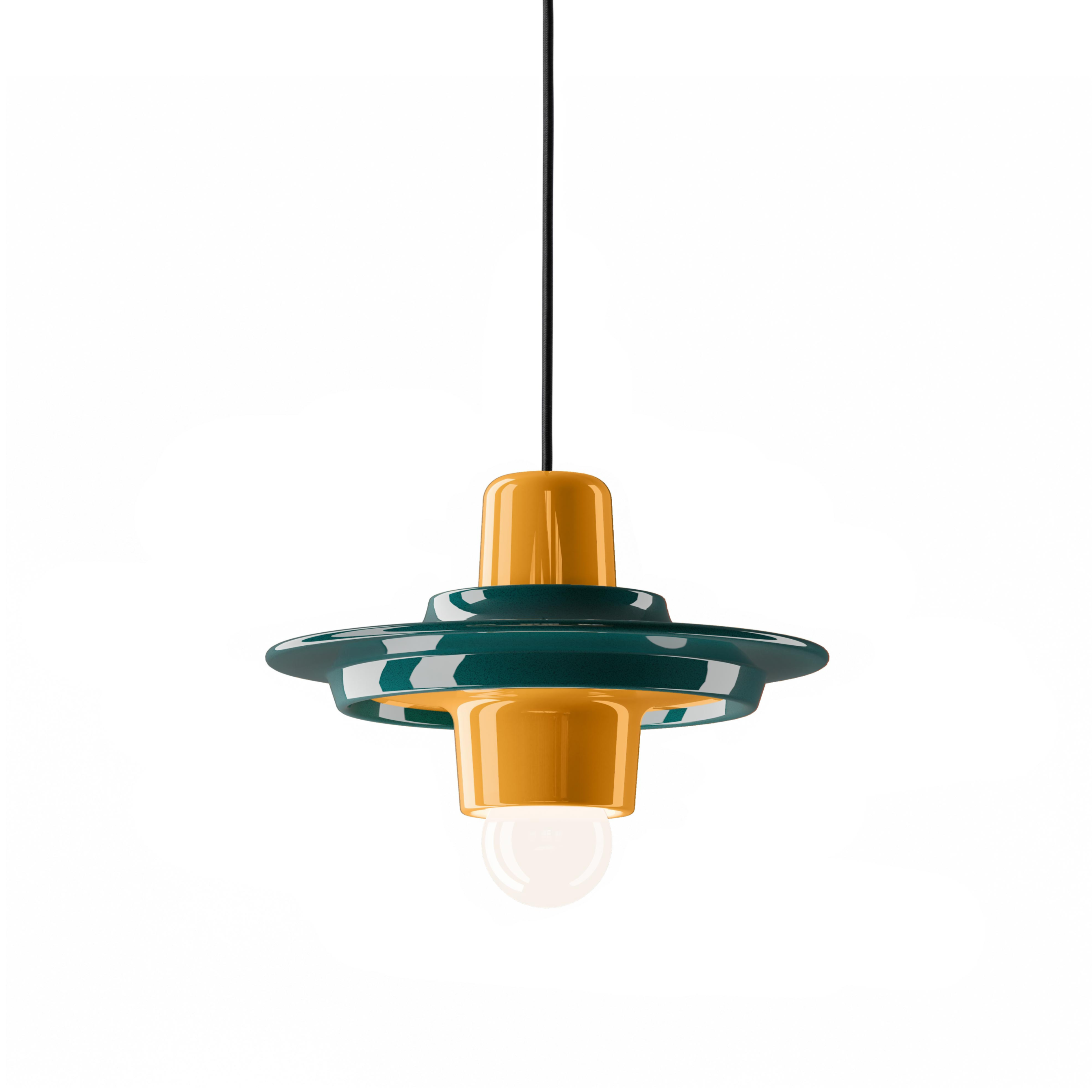 VOILÀ ceramic pendant lamp in petrol green with yellow