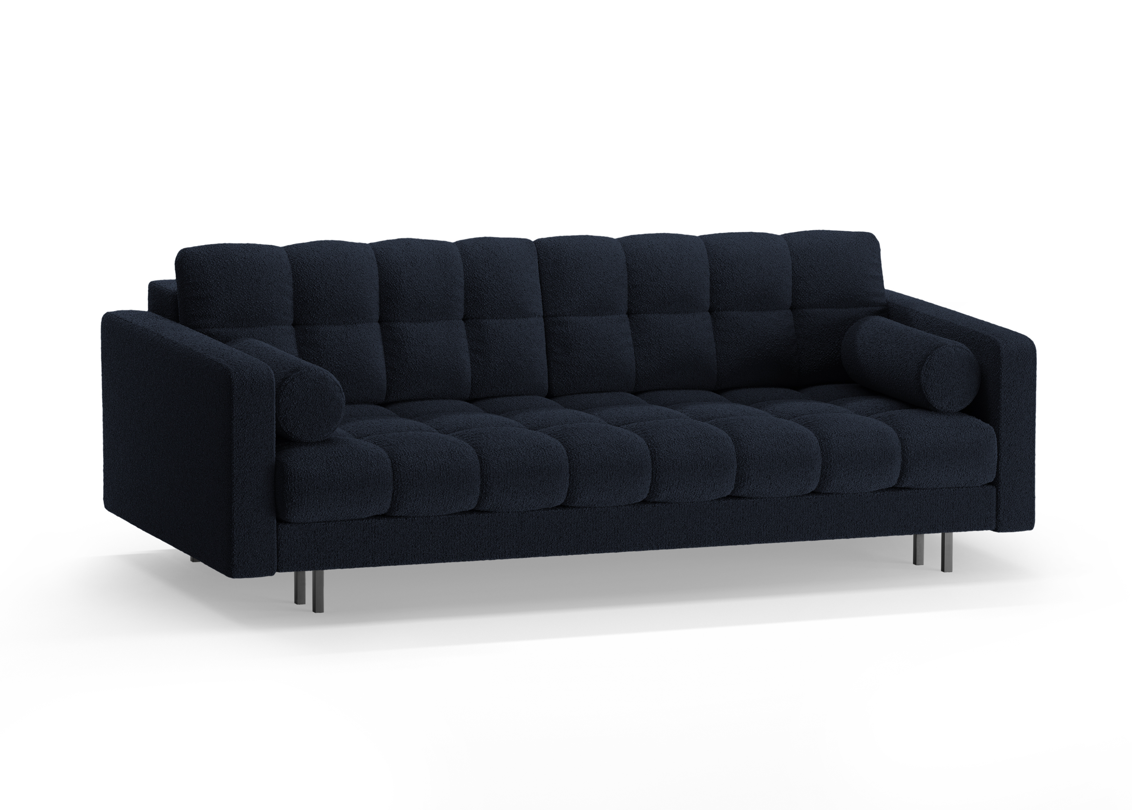 Sofa 3-osobowa z funkcją spania BALI ciemnoniebieski bouclé z czarną podstawą