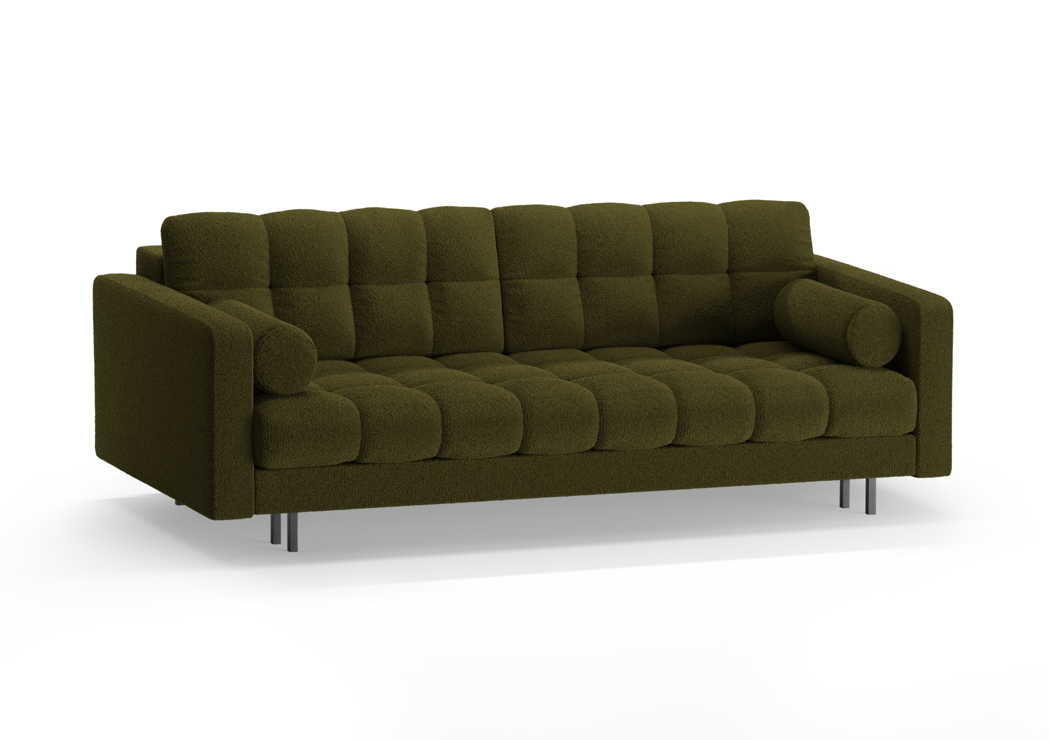 Sofa 3-osobowa z funkcją spania BALI oliwkowy bouclé z czarną podstawą