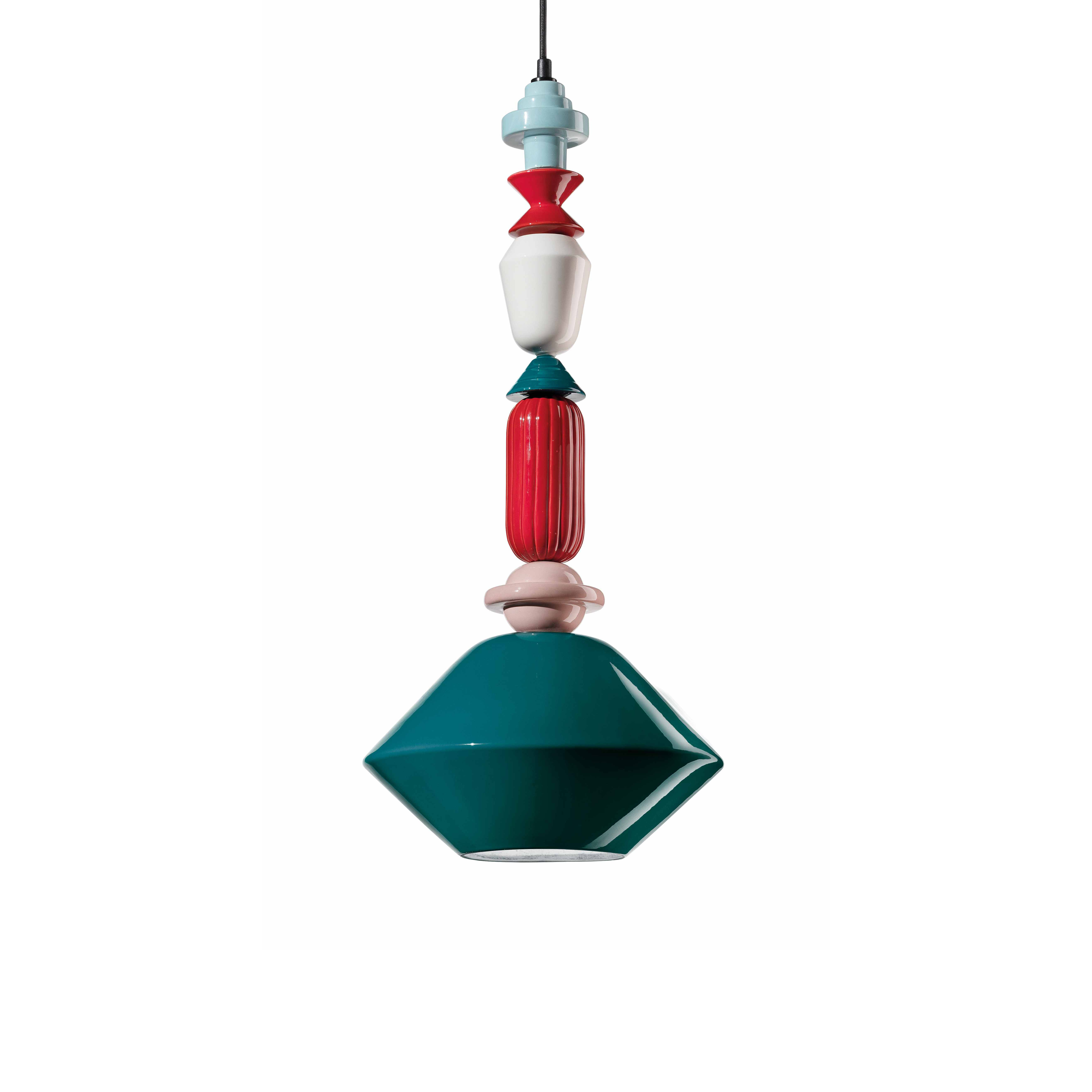 LARIAT ceramic pendant lamp in petrol blue