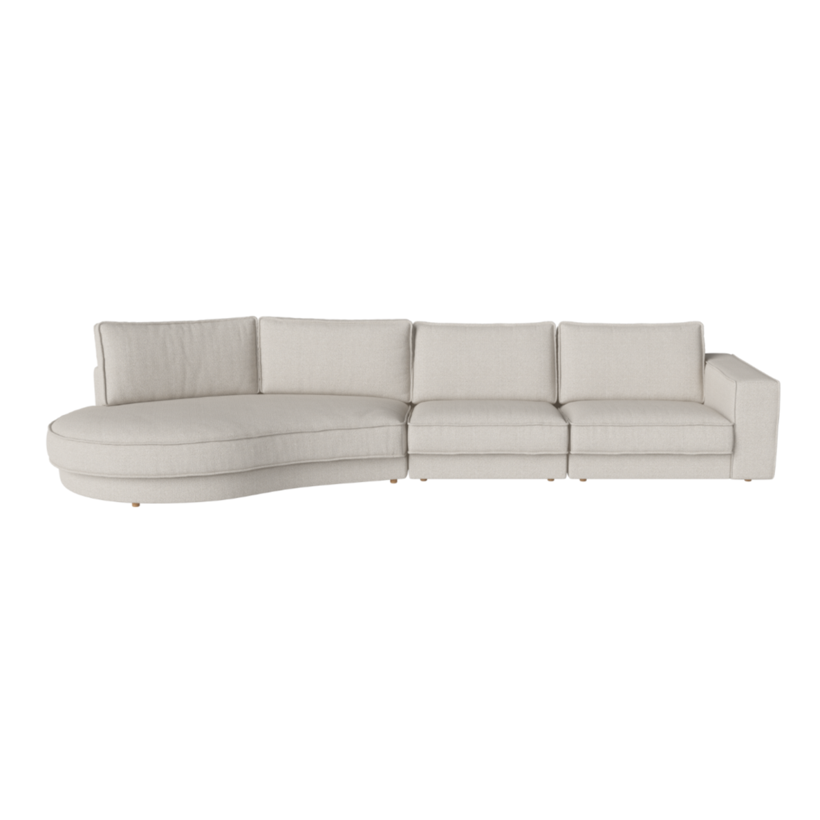 Sofa 3-modułowa NOORA z zaokrągloną lewą stroną i dębową podstawą