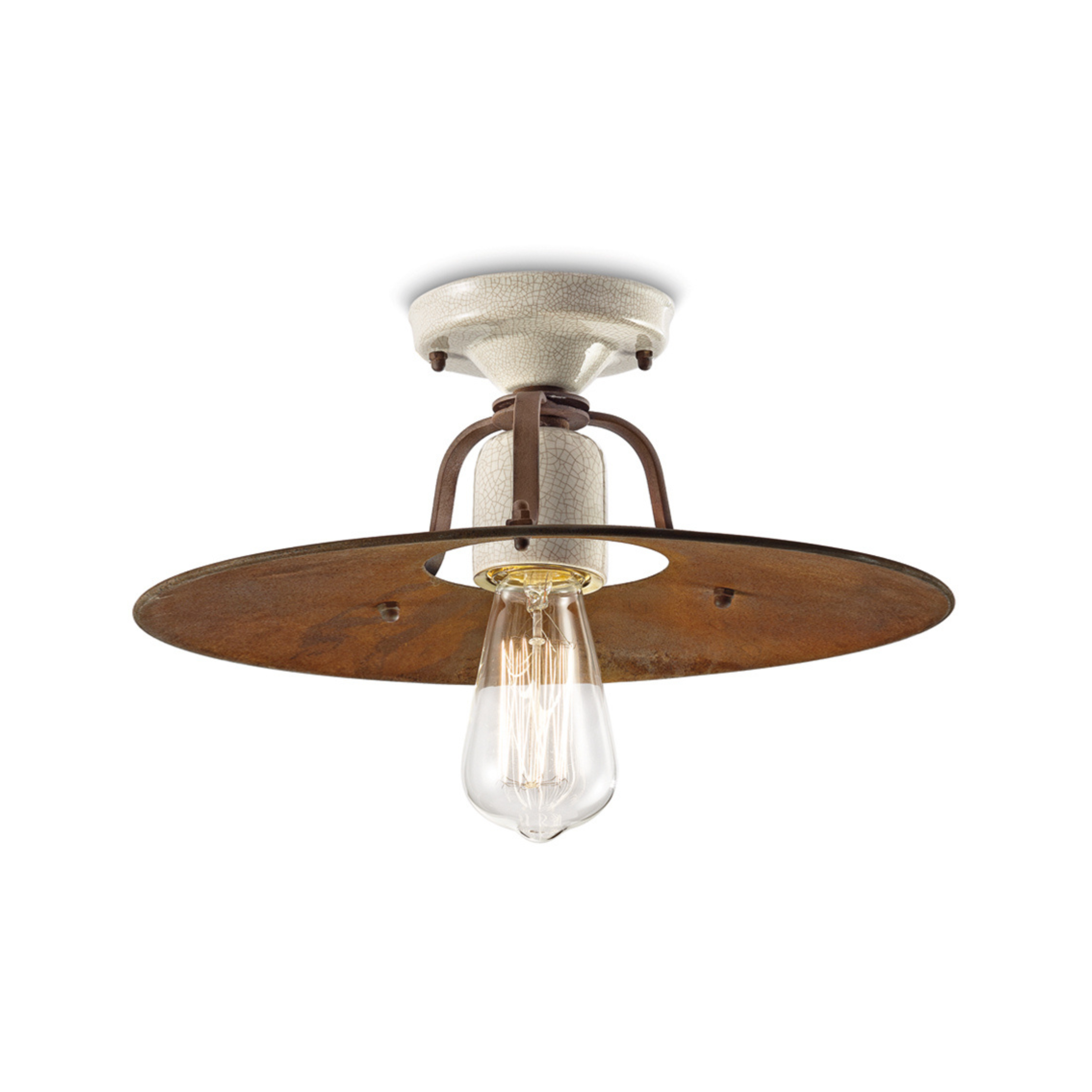 Lampa sufitowa ceramiczno-żelazna GRUNGE rdzawy z kremowym efektem Craquelé