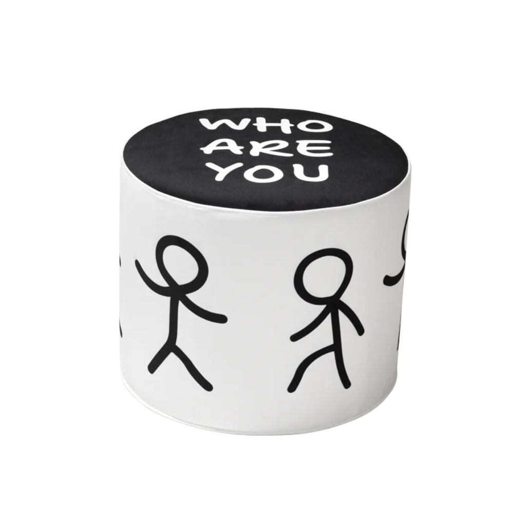 Puf WHO ARE YOU biało-czarny