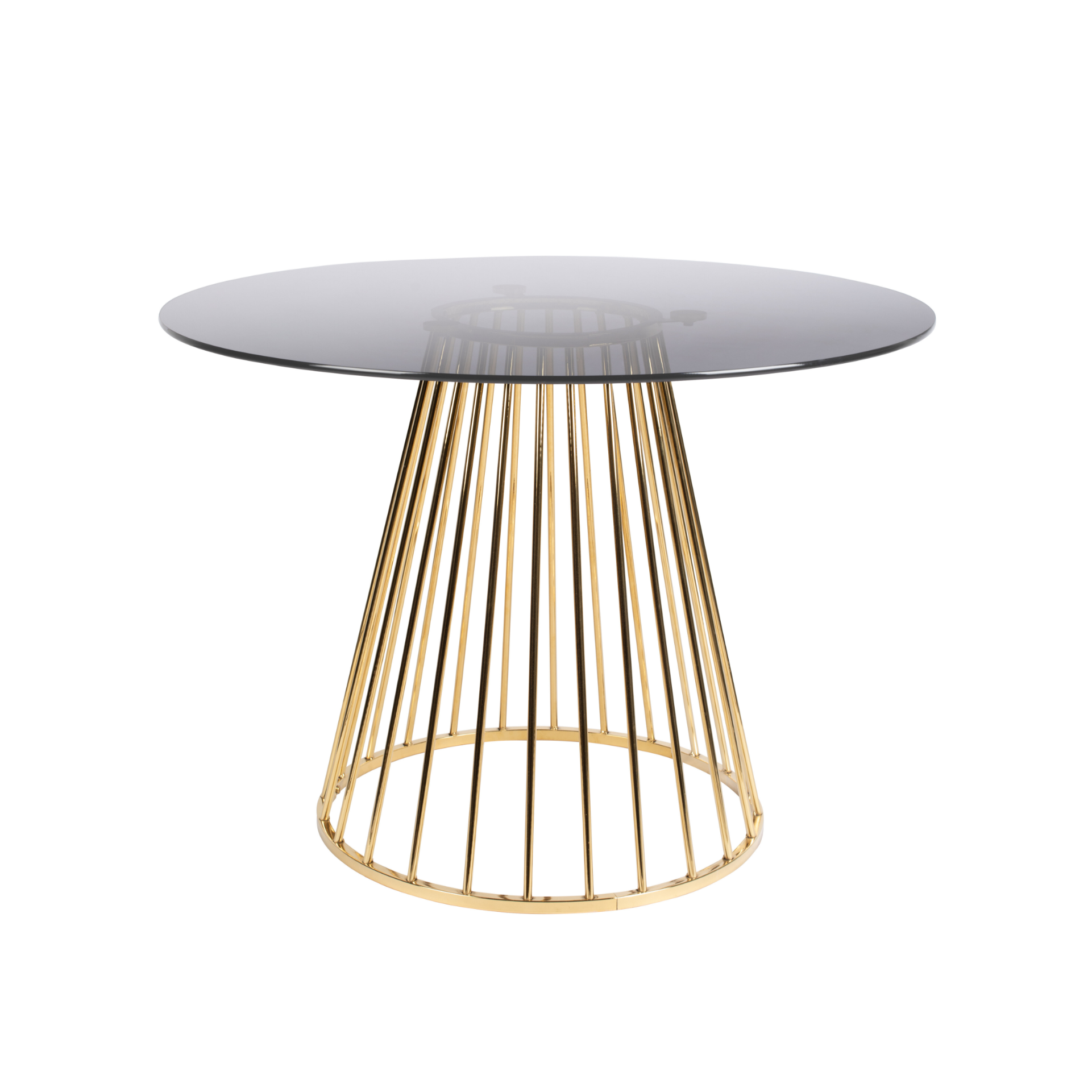 Runder Tisch FLORIS mit schwarzem Glas und goldenem Fuß