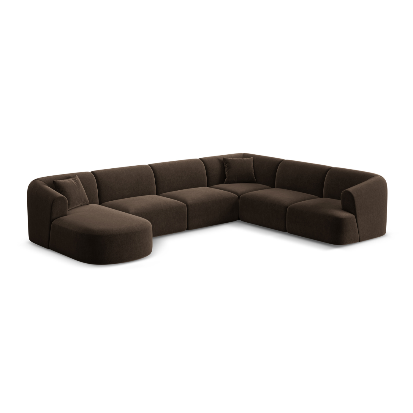 Right-facing velvet panoramic corner sofa for 7 people CAMPI chocolate