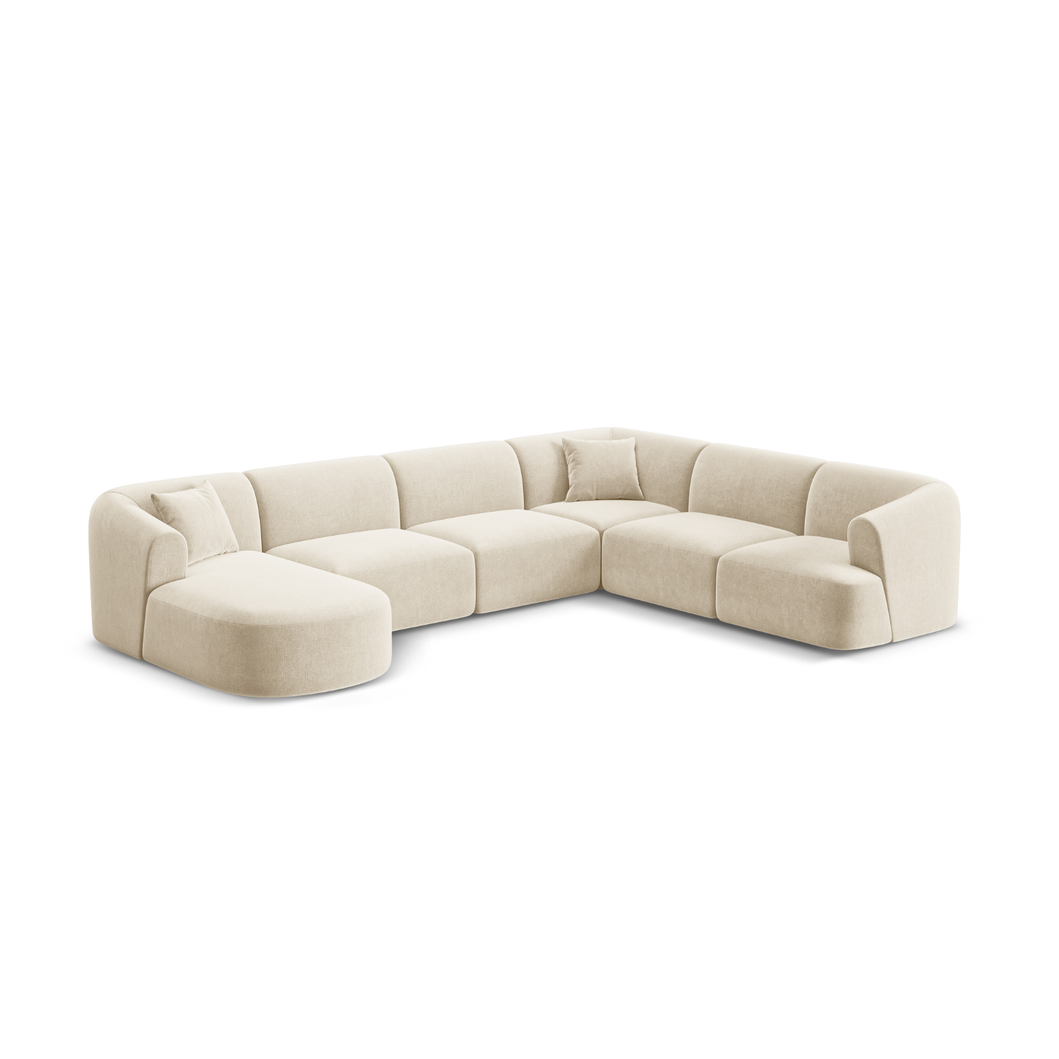Right-facing velvet panoramic corner sofa for 7 people CAMPI light beige