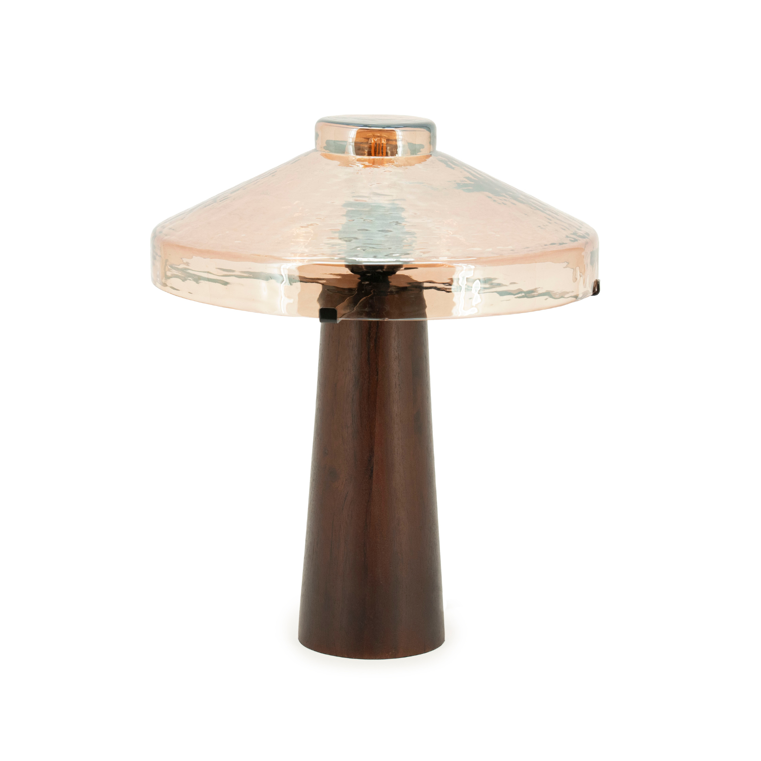 Lampa stołowa DOME drewniana podstawa ze szklanym kloszem