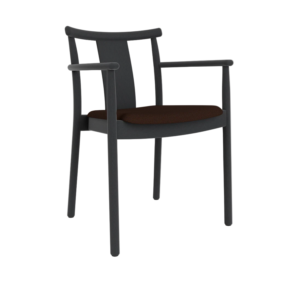 Stuhl MERKUR schwarzes Eichenholz mit braunem Sitz