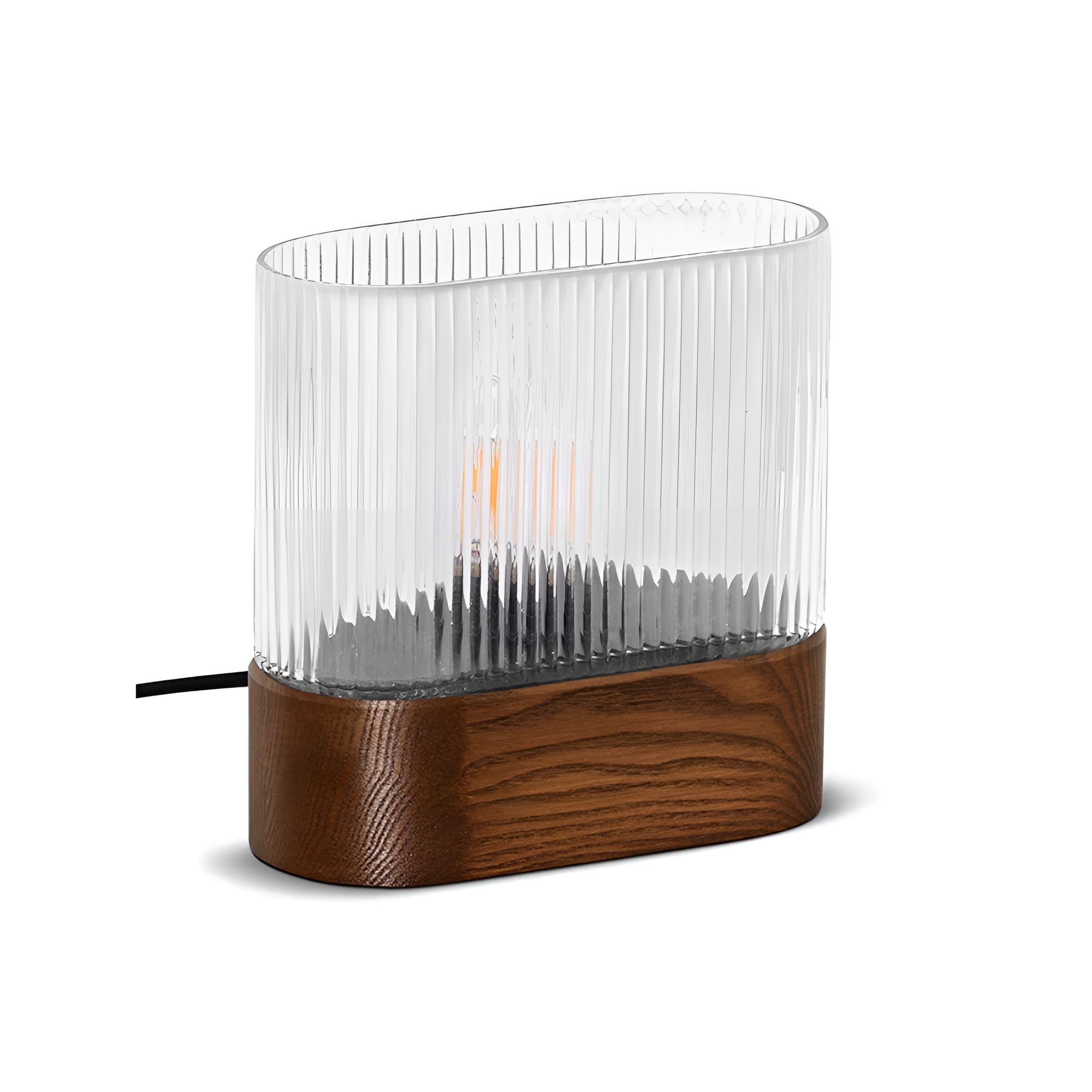 FLUMINA table lamp with ribbed glass and ash wood