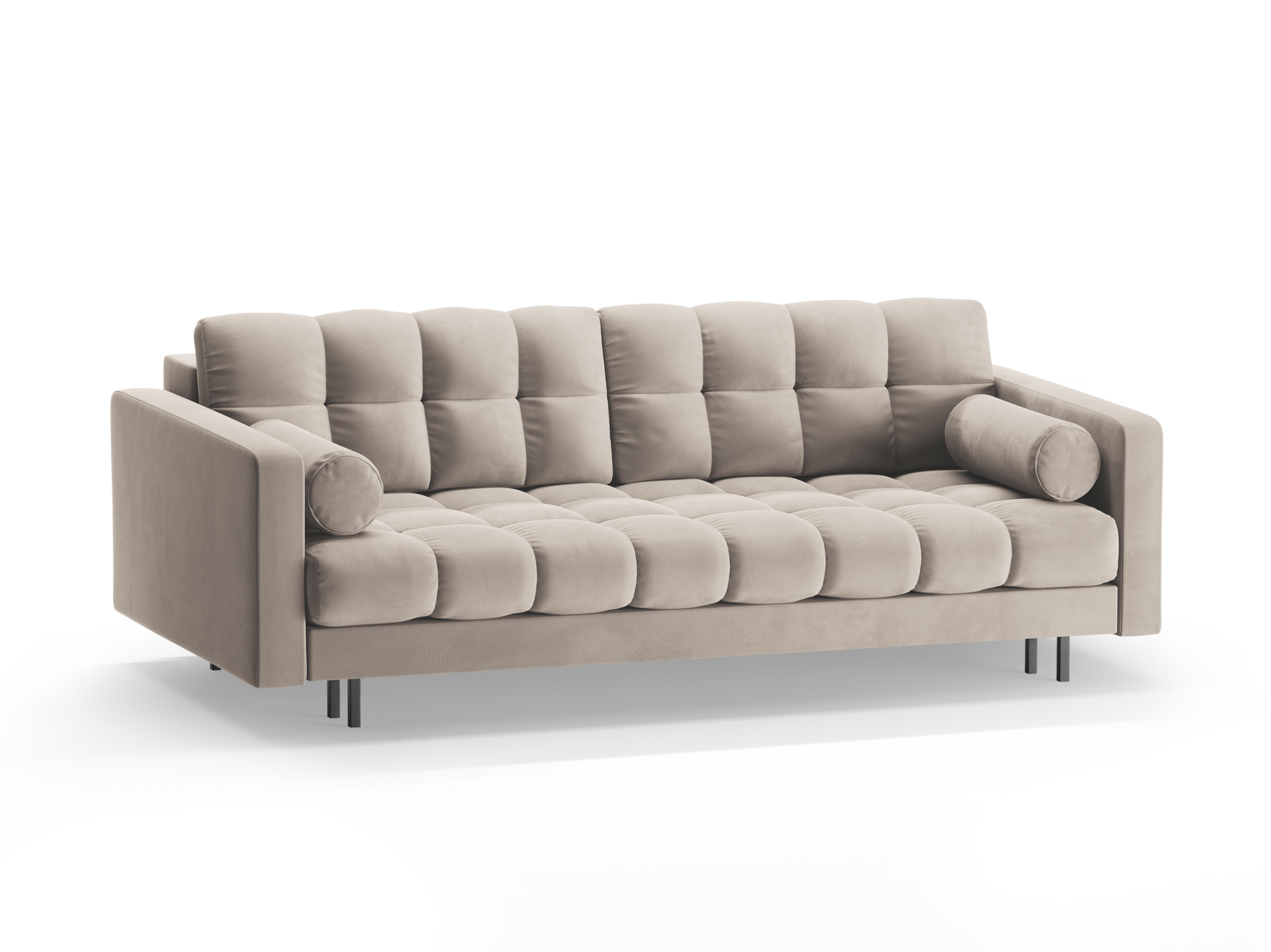 Sofa aksamitna 3-osobowa z funkcją spania BALI beżowy z czarną podstawą