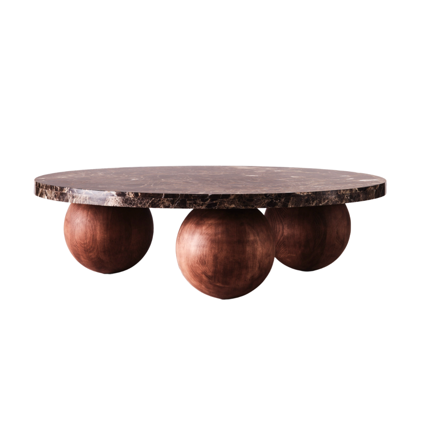 Runder Couchtisch SPHERE aus Emperador-Marmor mit Eschenbasis