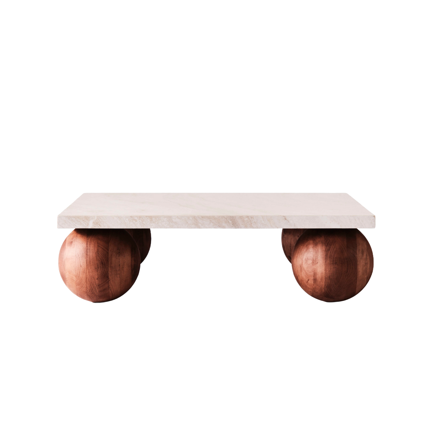 Couchtisch SPHERE aus Travertin mit einer Eichenbasis