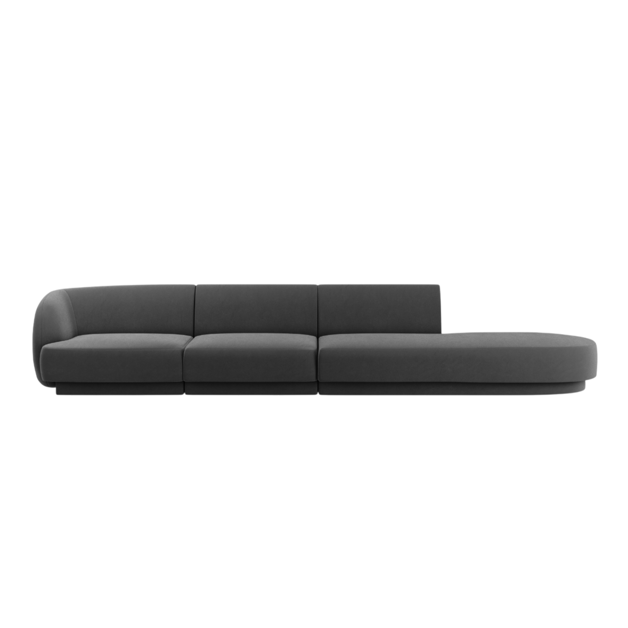Sofa aksamitna prawostronna 4-osobowa otwarta MILEY jasnoszary