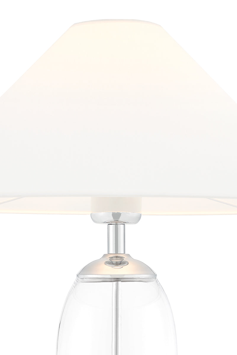Tischlampe REA weiß mit transparenter Basis und silbernem Finish