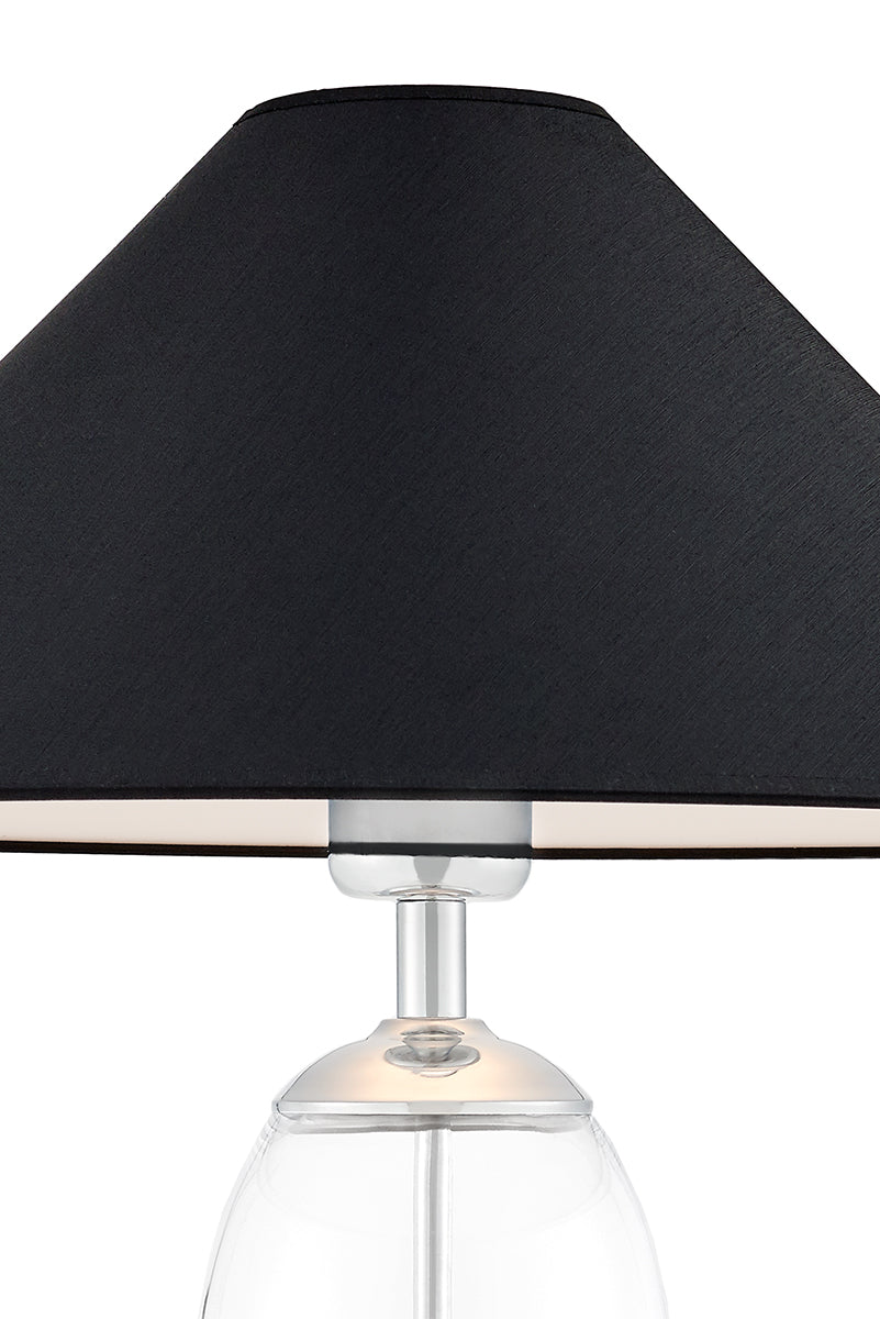 Tischlampe REA schwarz mit transparenter Basis und silbernem Finish
