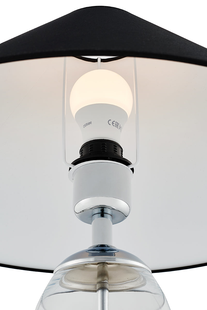 Tischlampe REA schwarz mit transparenter Basis und silbernem Finish