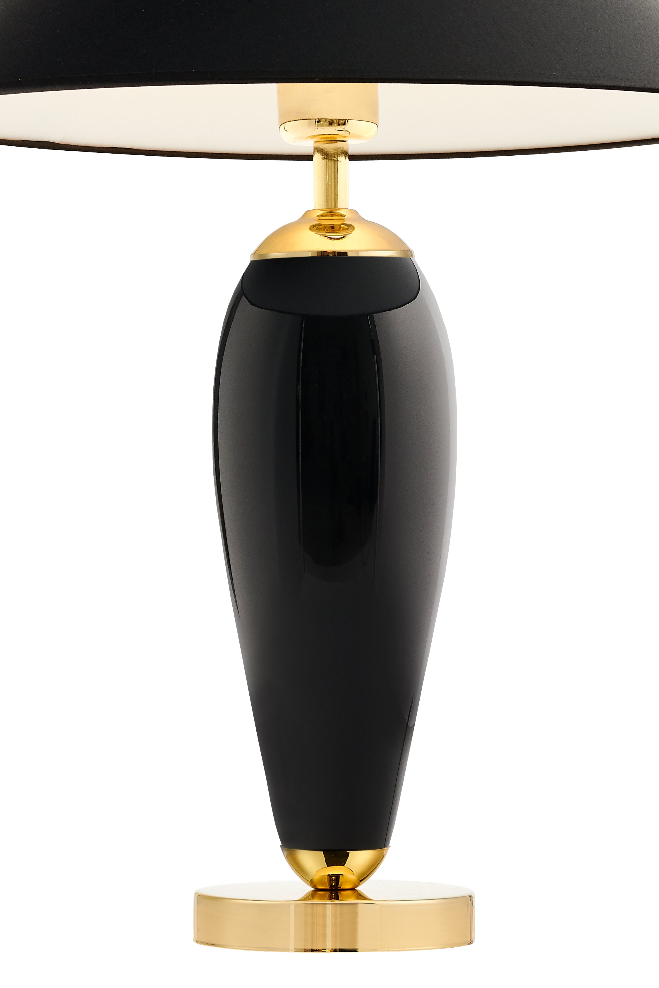 Tischlampe REA schwarz mit schwarzem Sockel und goldener Veredelung