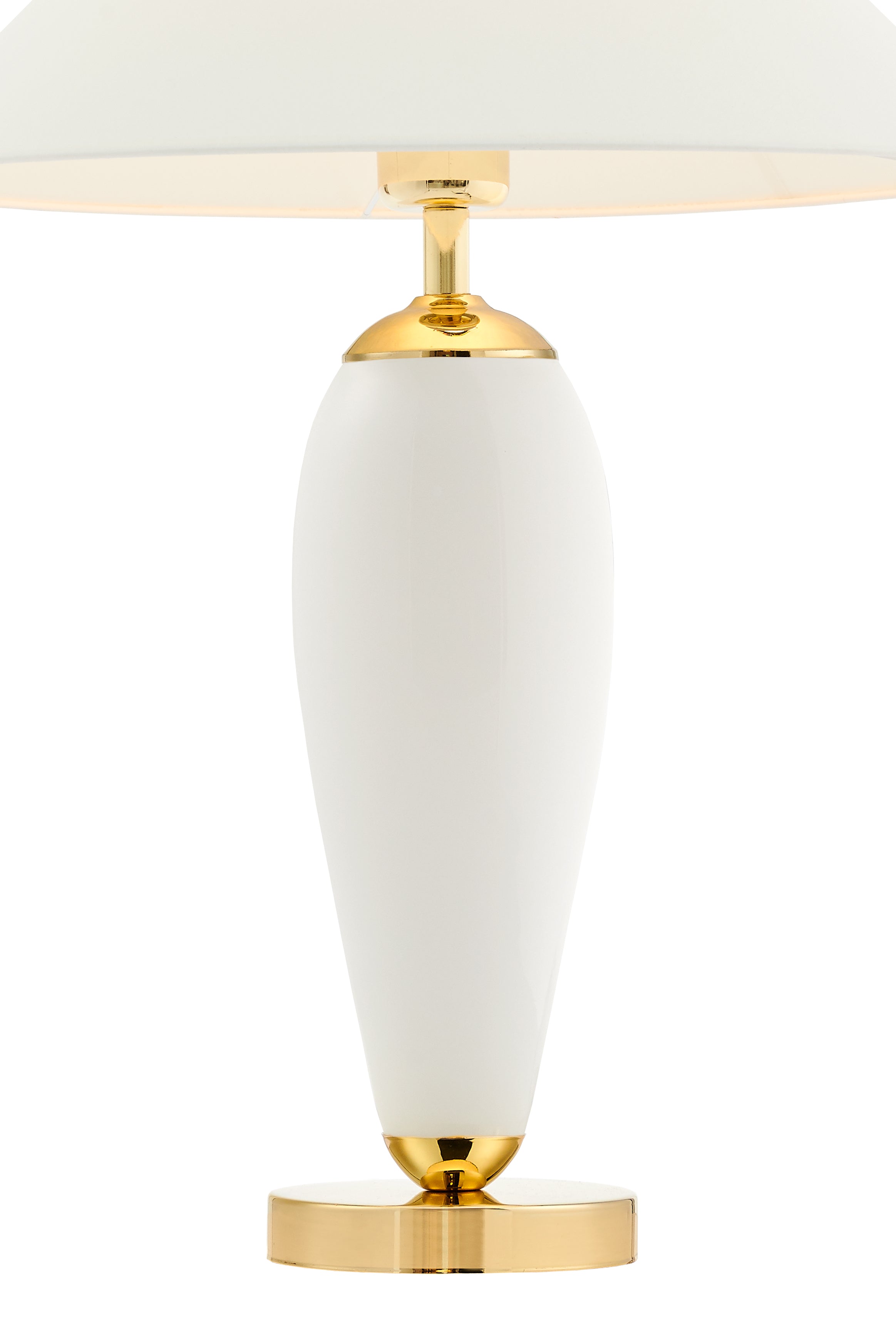 Tischlampe REA weiß mit milchigem Sockel und goldener Veredelung