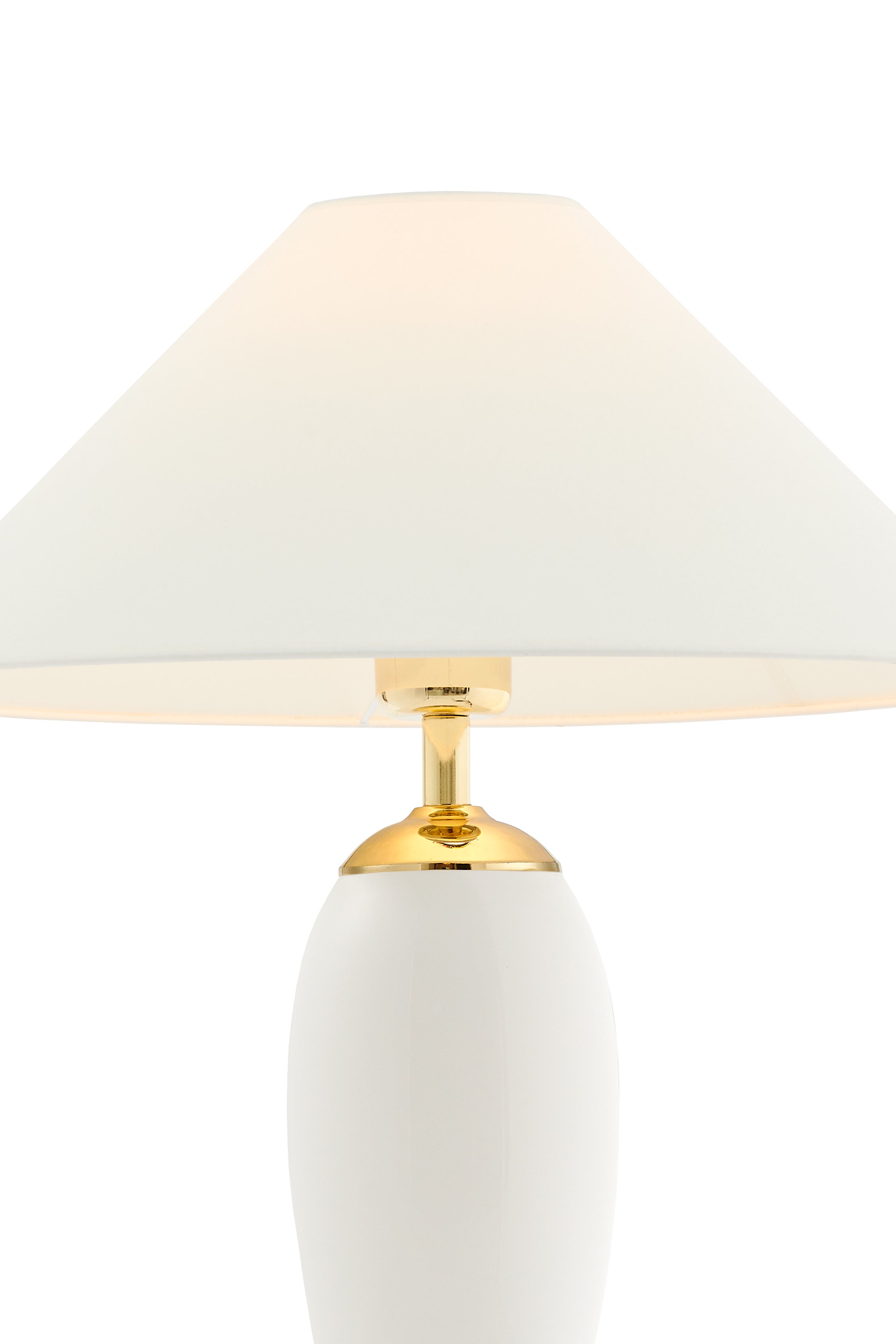 Tischlampe REA weiß mit milchigem Sockel und goldener Veredelung