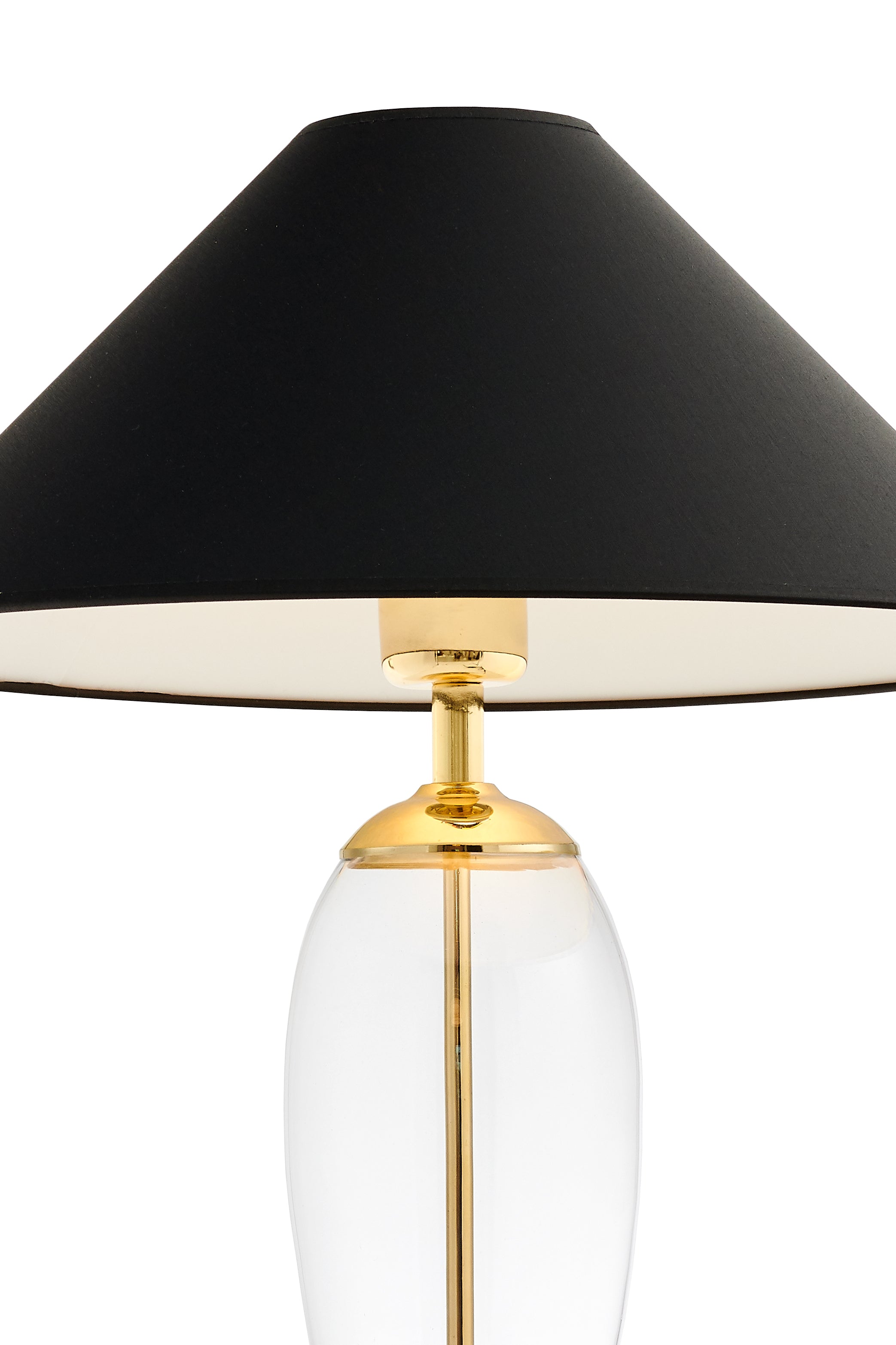 Tischlampe REA schwarz mit transparenter Basis und goldener Veredelung