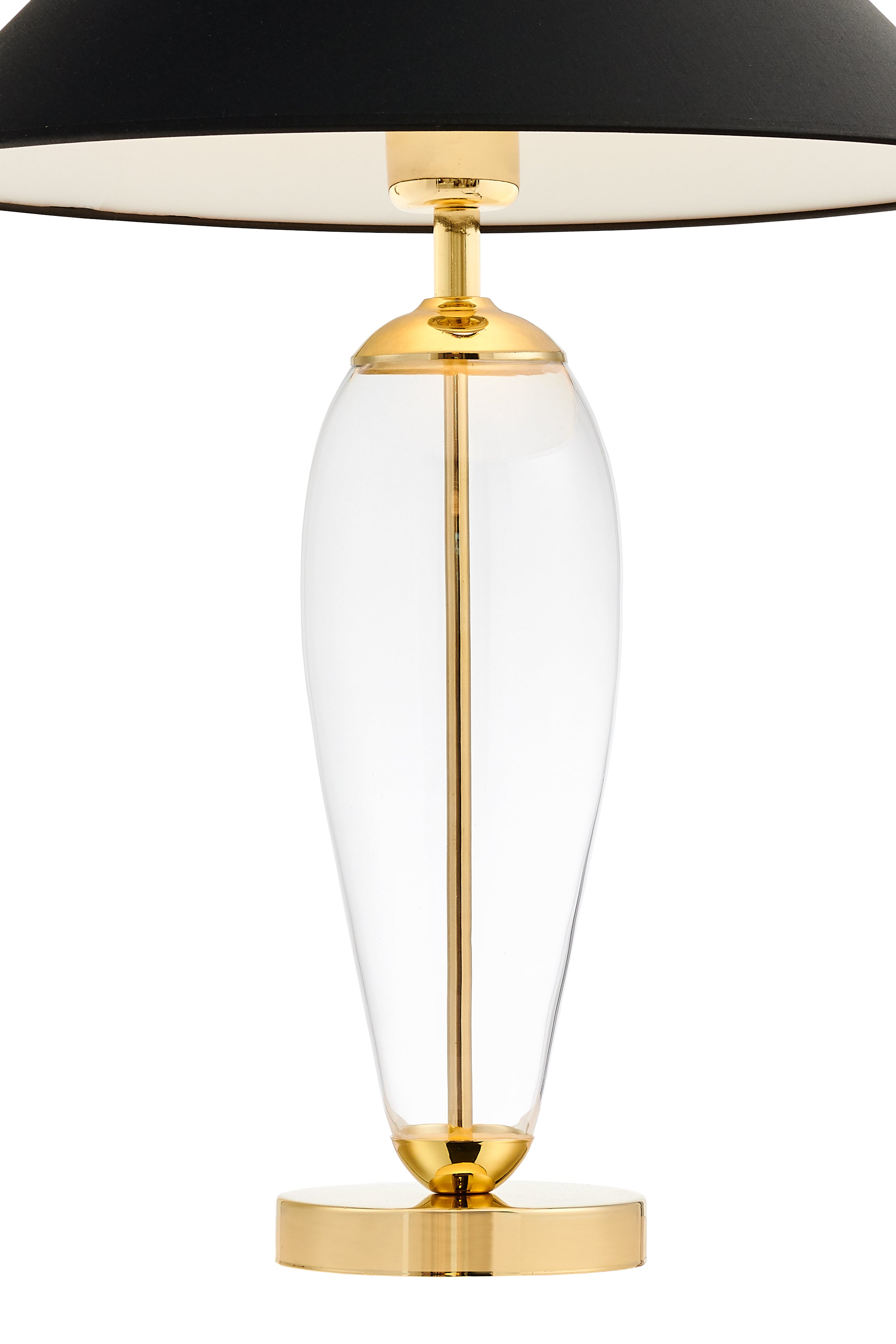 Tischlampe REA schwarz mit transparenter Basis und goldener Veredelung