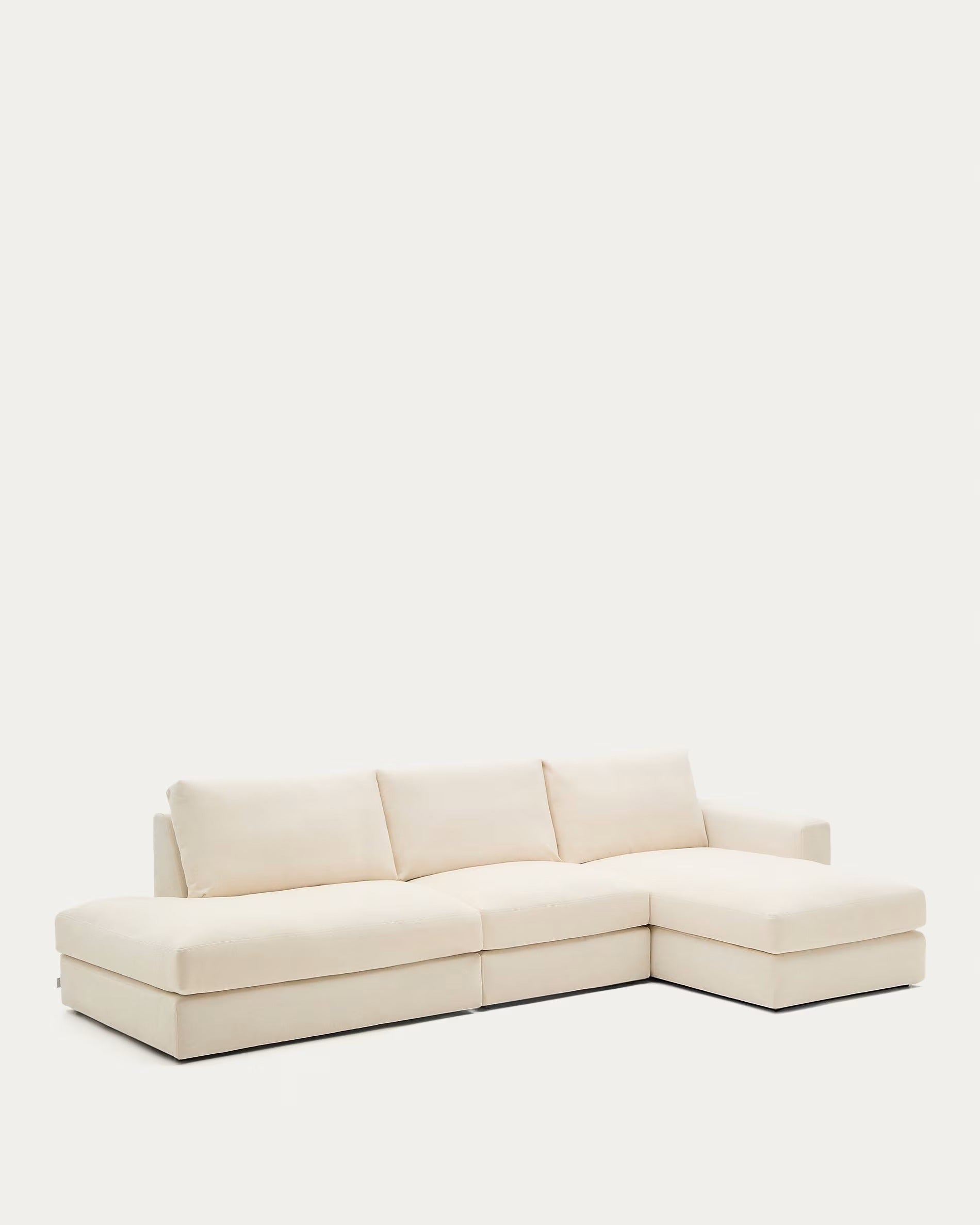 Rechtes 5-Sitzer-Ecksofa ALEA aus ecrufarbenem Chenille