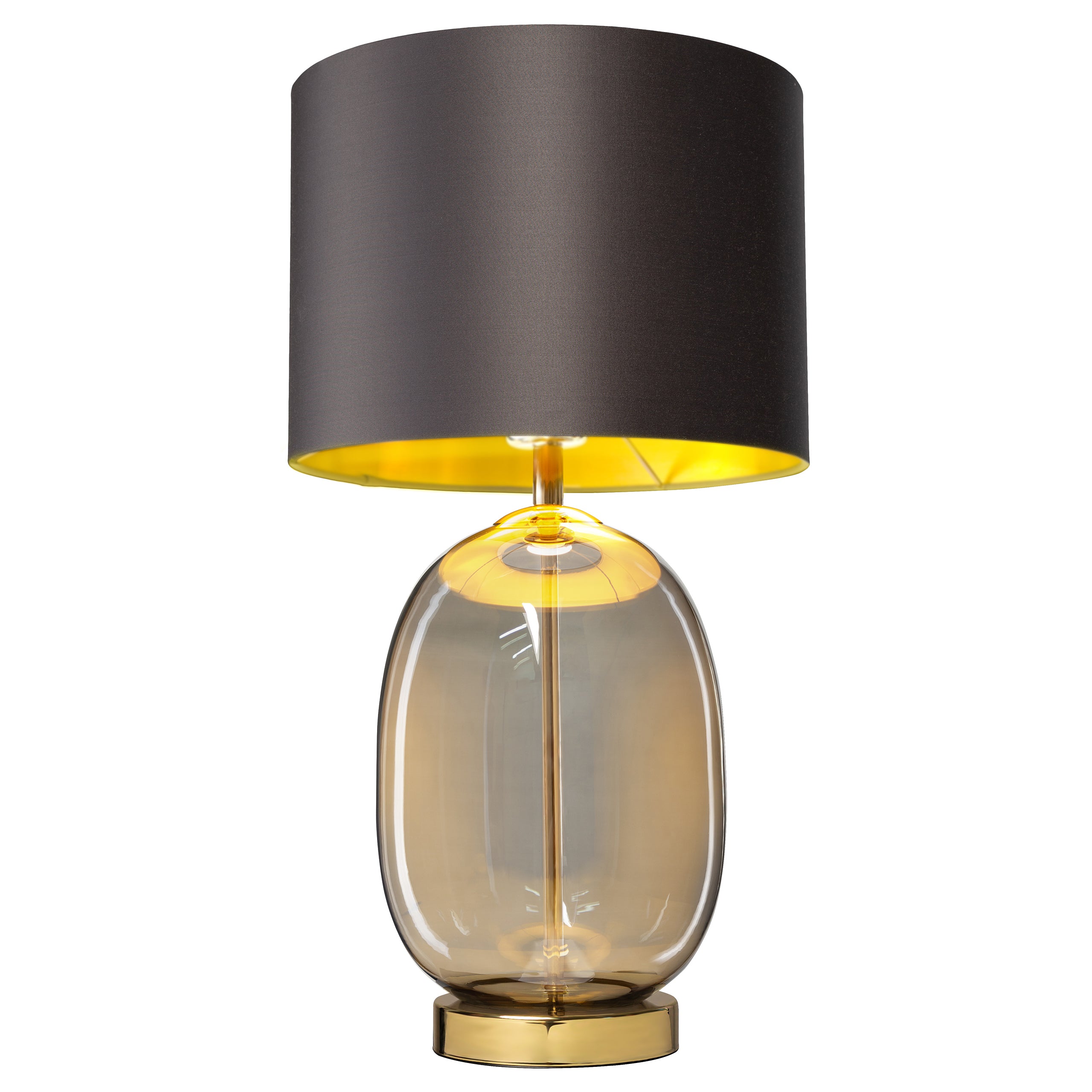 Tischlampe SALVADOR rauchiges Glas mit graphitfarbener Schirm und goldener Veredelung
